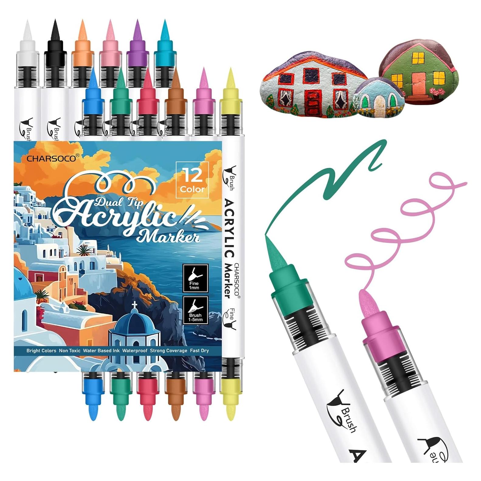 Marcadores Acrílicos CHARSOCO 12 Colores Doble Punta 220g