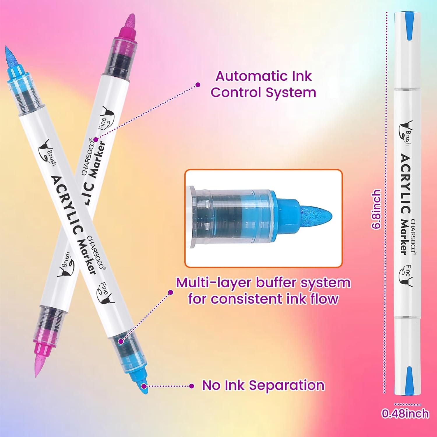 Marcadores Acrílicos CHARSOCO 12 Colores Doble Punta 220g