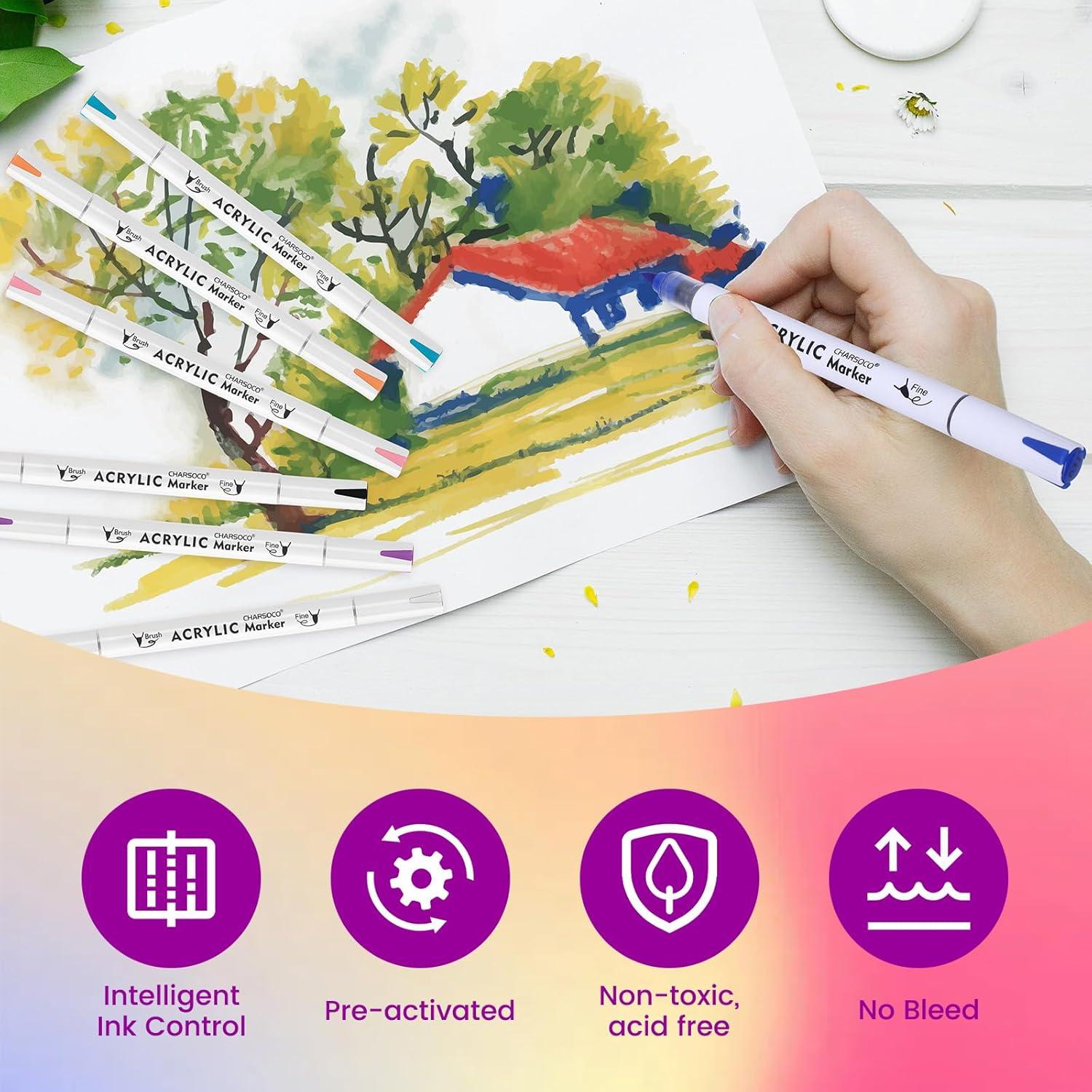 Marcadores Acrílicos CHARSOCO 12 Colores Doble Punta 220g