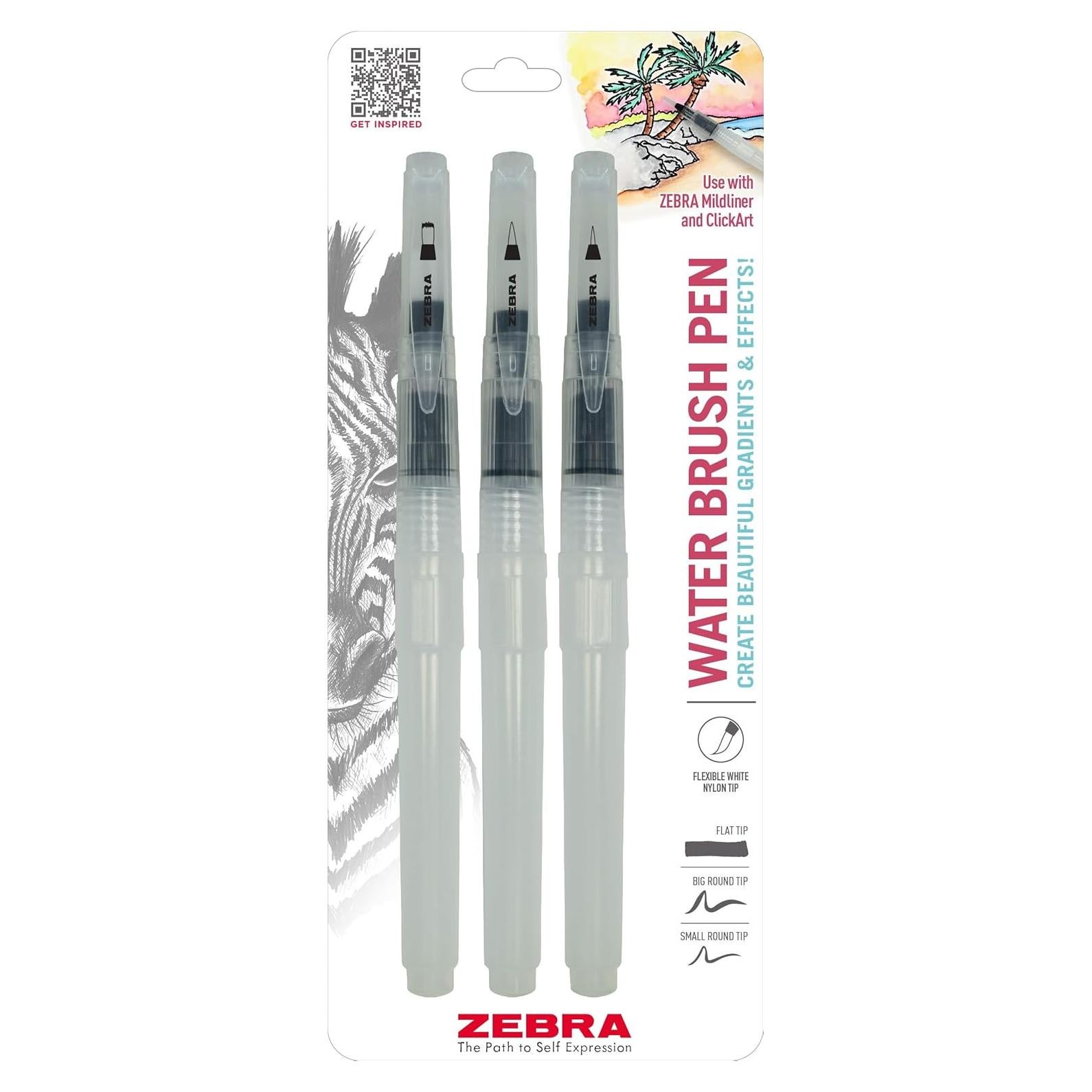 Plumas Acuarelables Zebra Pen Set de 3 con Puntas Flexibles