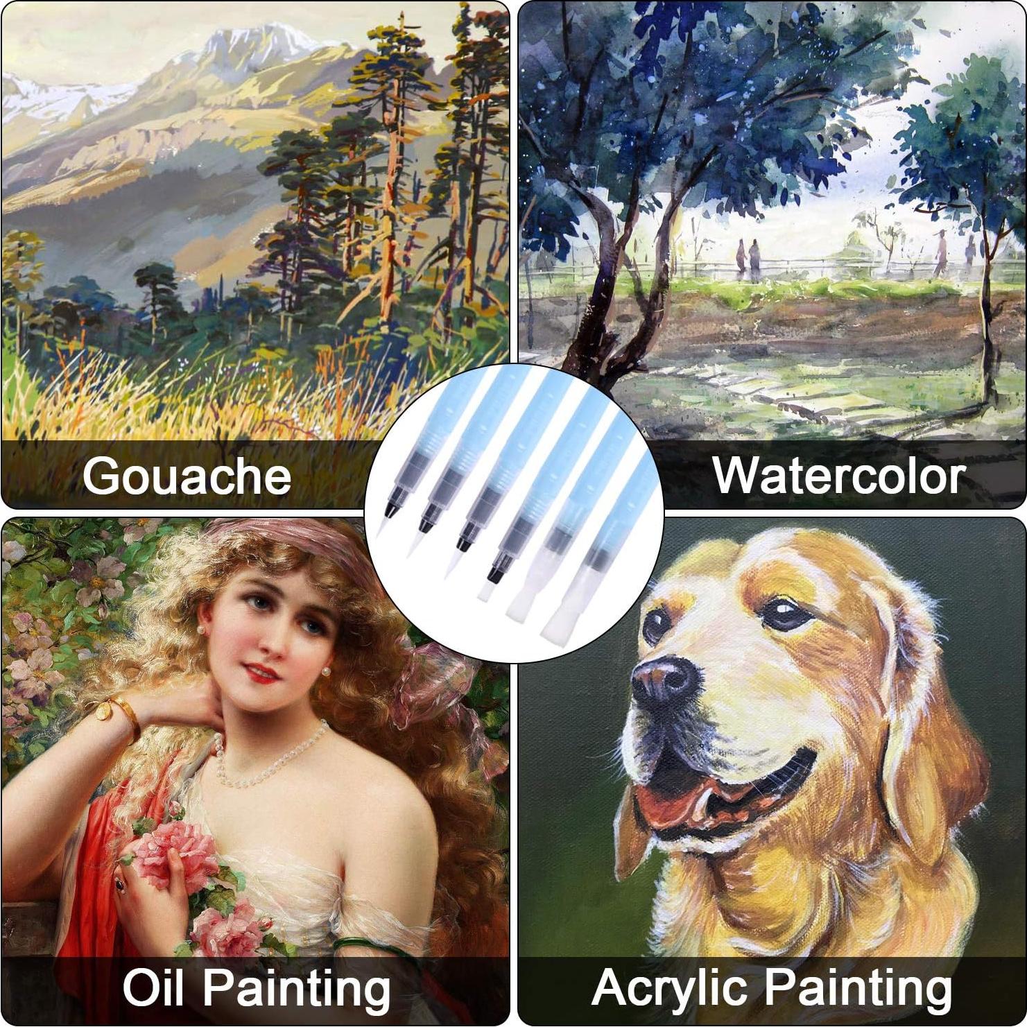 Juego de 6 Pinceles de Acuarela Wisdompro - Puntas Puntiagudas y Planas