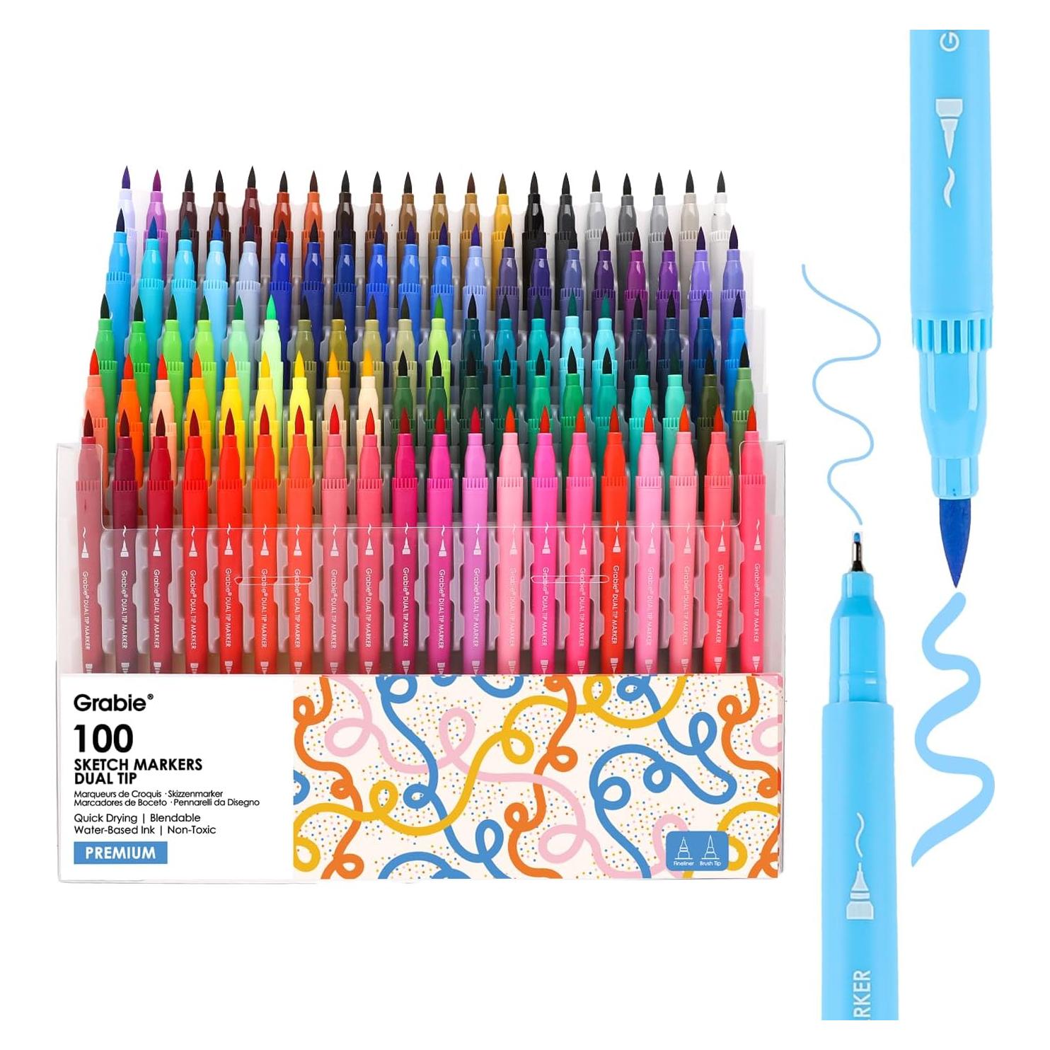 Juego de 100 Marcadores de Dibujo Grabie Doble Punta Multicolor