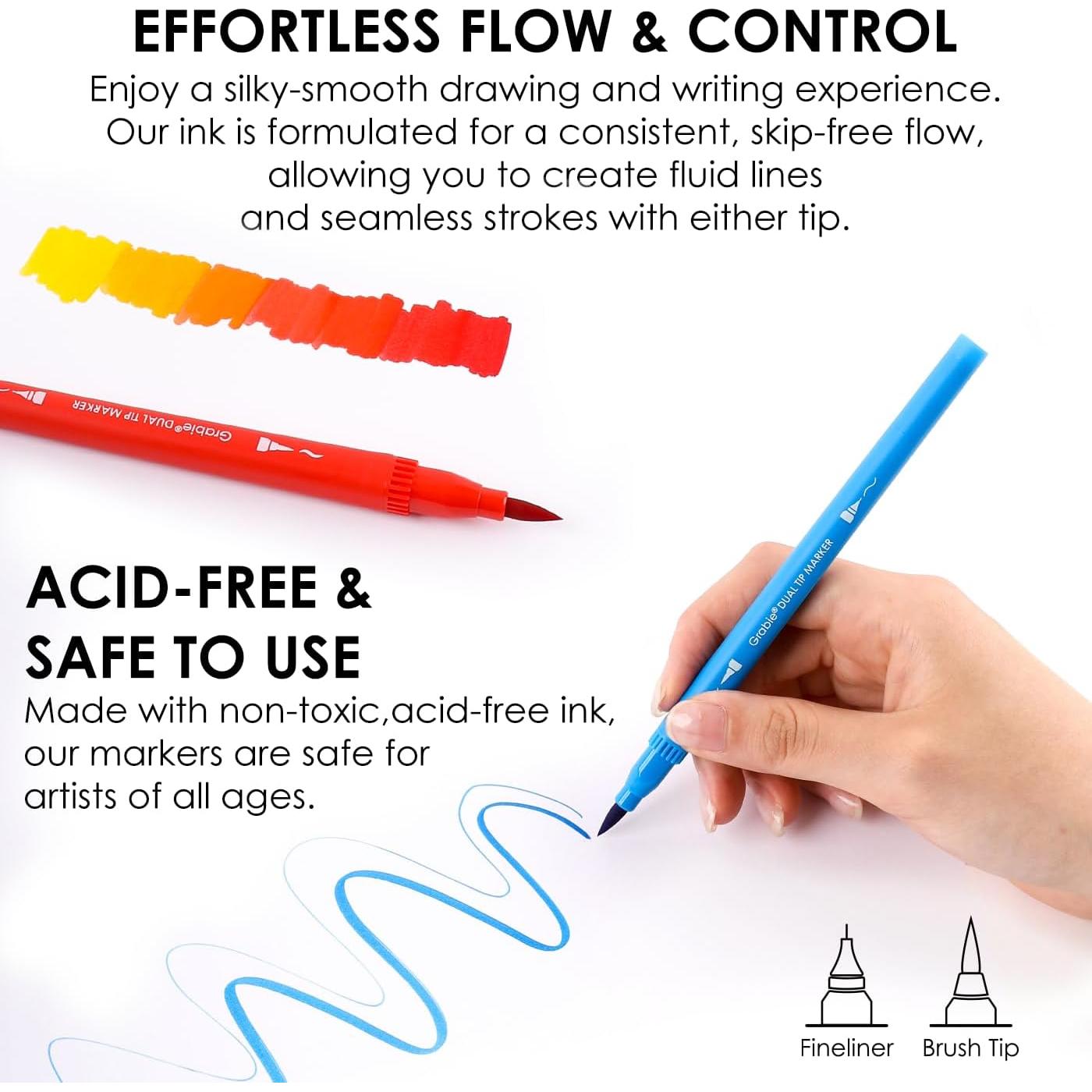 Juego de 100 Marcadores de Dibujo Grabie Doble Punta Multicolor