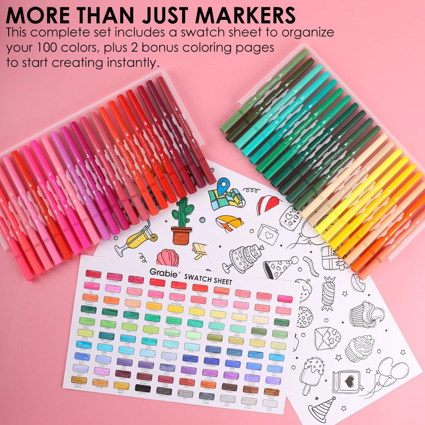 Juego de 100 Marcadores de Dibujo Grabie Doble Punta Multicolor