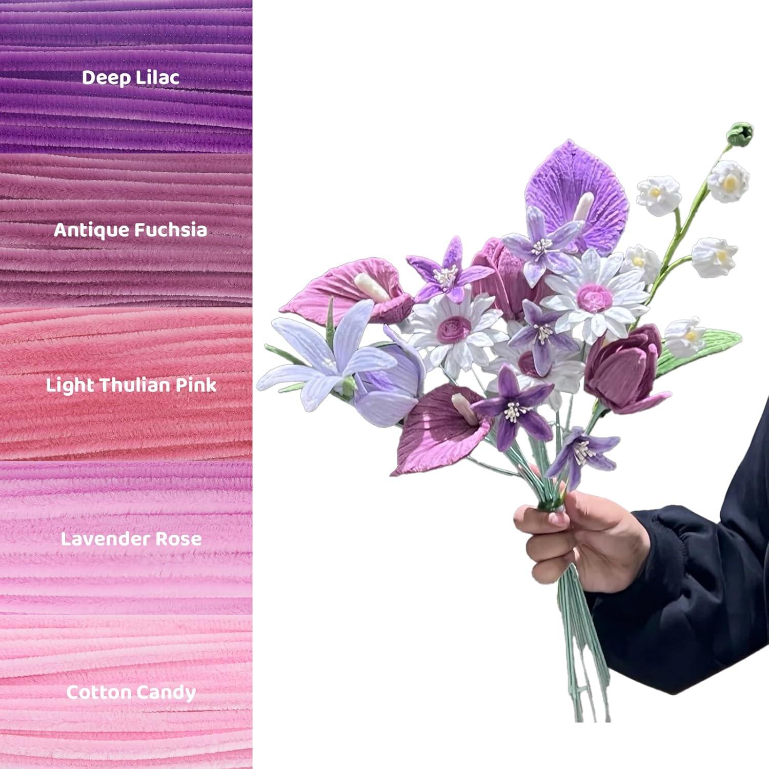 Limpiapipas Chenille GUWINA 500 Pcs Rosa Pastel y Púrpura 30 cm