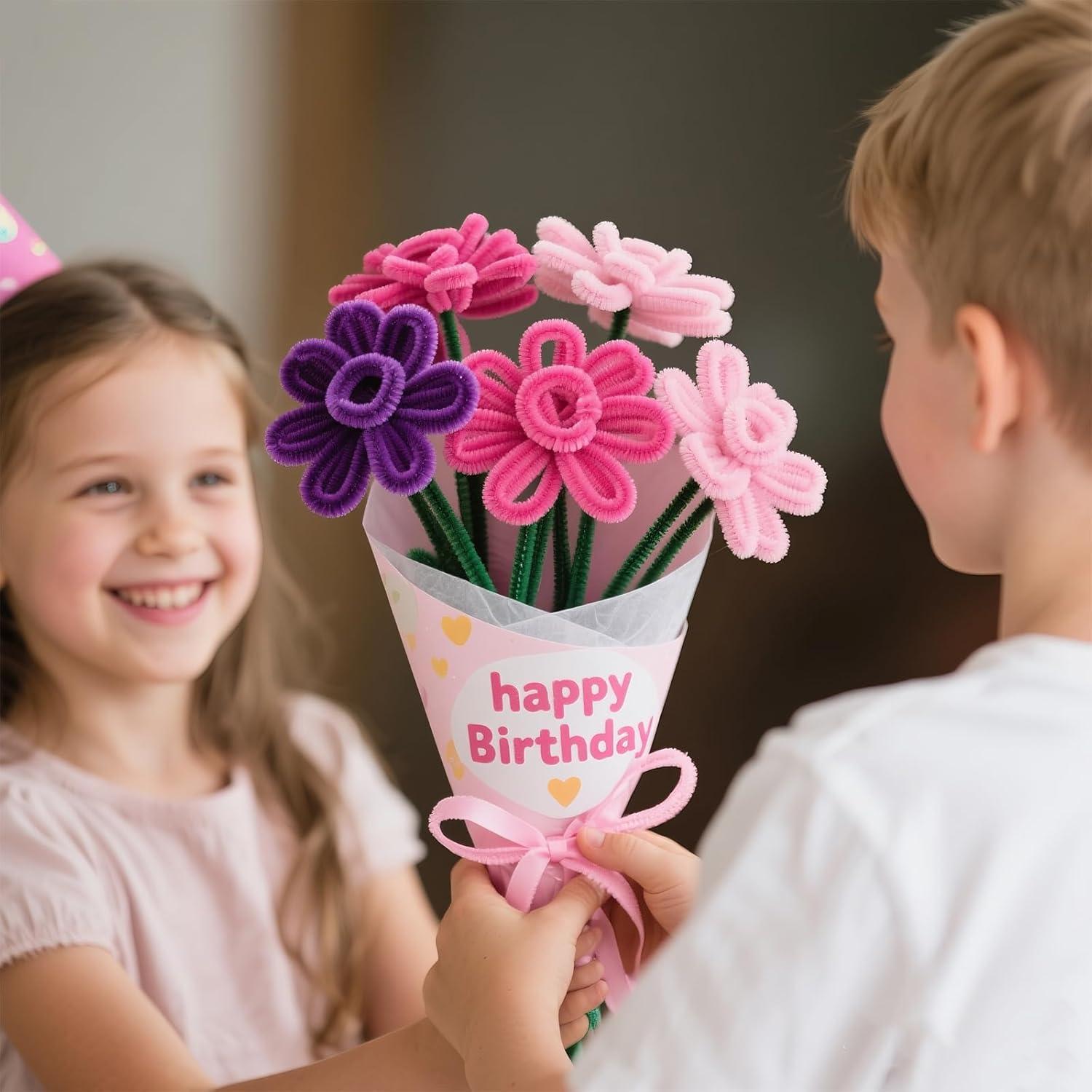 Limpiapipas Chenille GUWINA 500 Pcs Rosa Pastel y Púrpura 30 cm