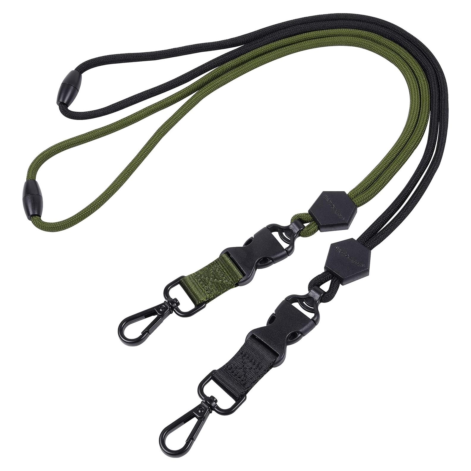Lanyard Duradero Wisdompro 58 cm con Hebilla Desprendible - Negro y Verde Militar