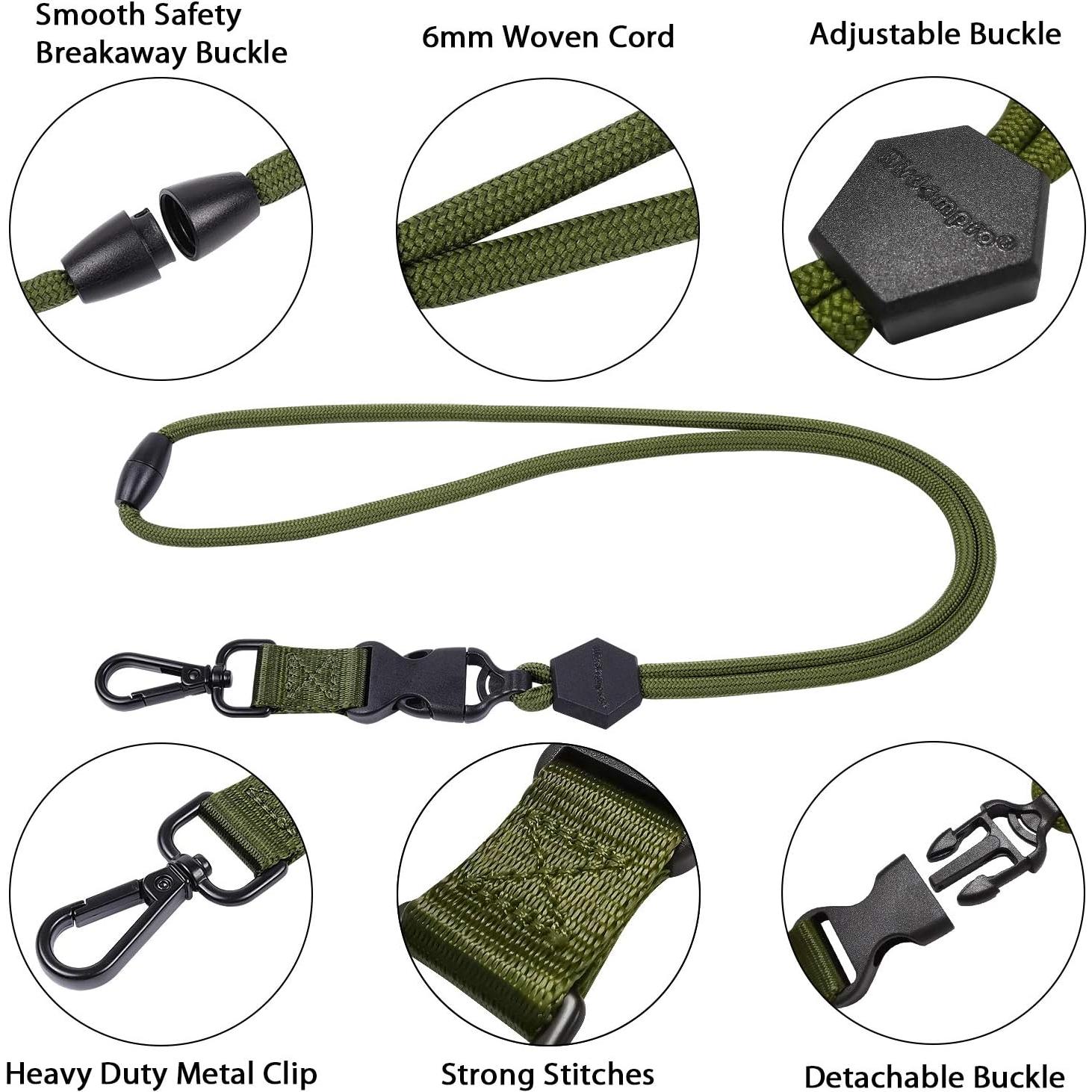Lanyard Duradero Wisdompro 58 cm con Hebilla Desprendible - Negro y Verde Militar