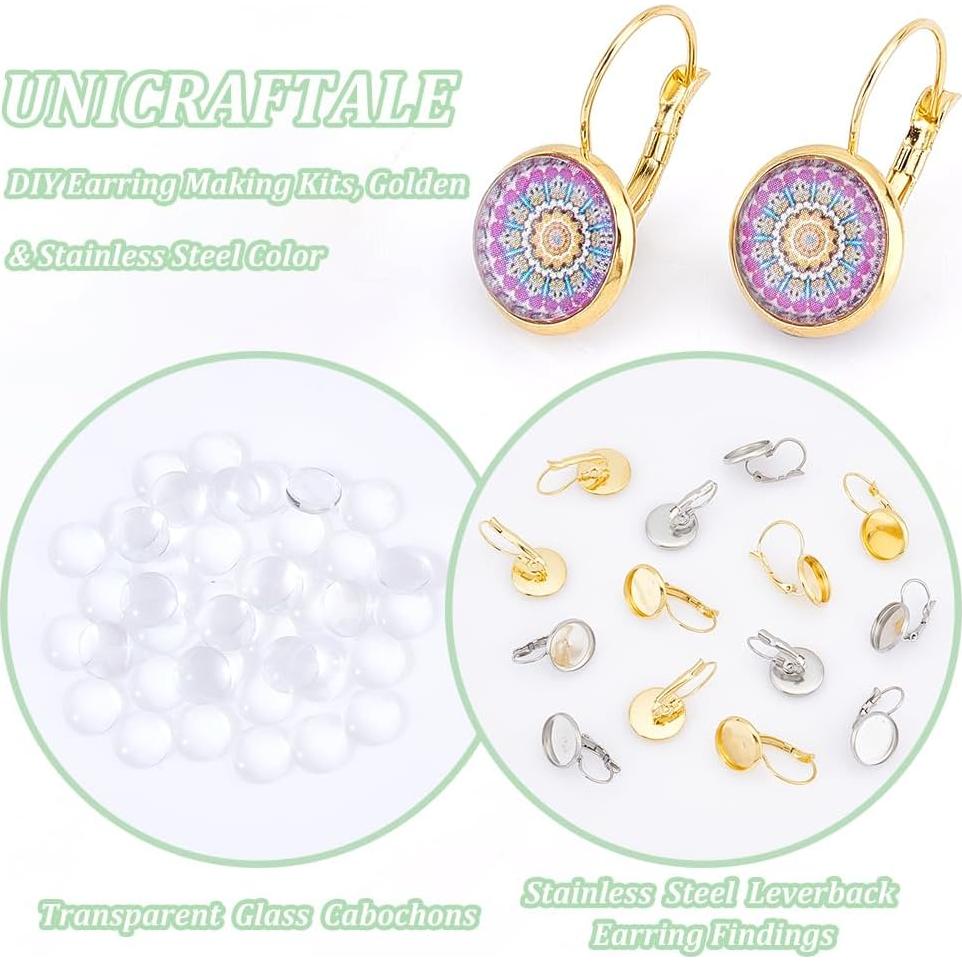 UNICRAFTALE 40 Juegos Pendientes Leverback Acero Inoxidable 12mm