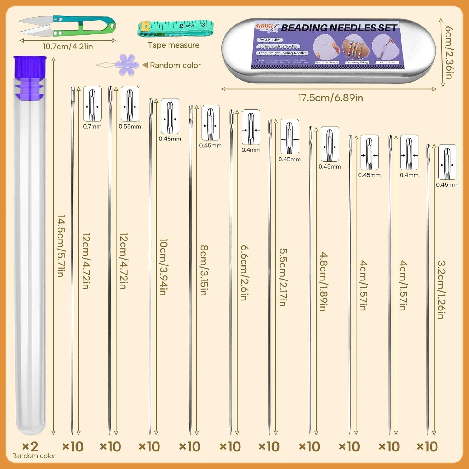 Set de Agujas para Beading UOOU - 102 Piezas, 10 Tamaños