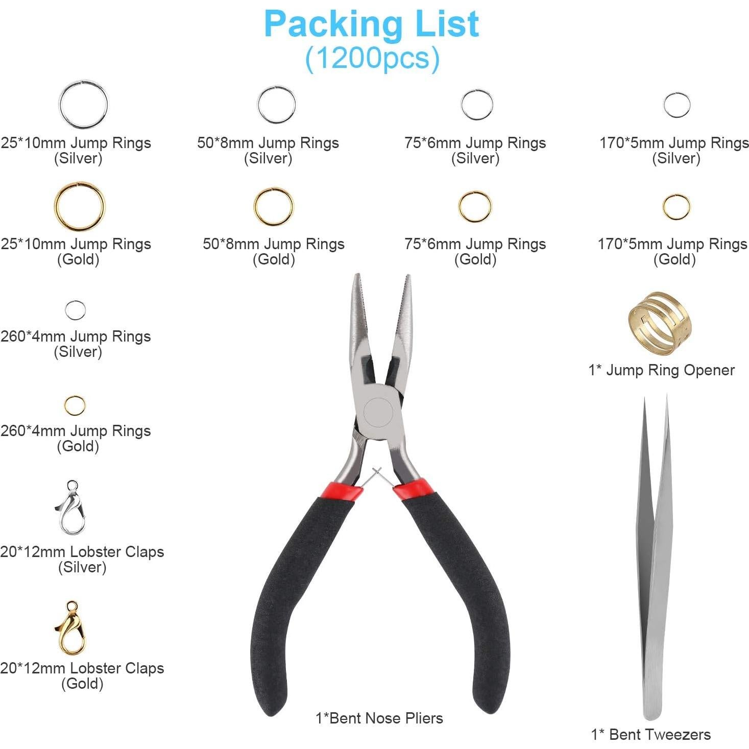 Kit 1200 Piezas Anillas Abiertas y Cierres Langosta Defabee