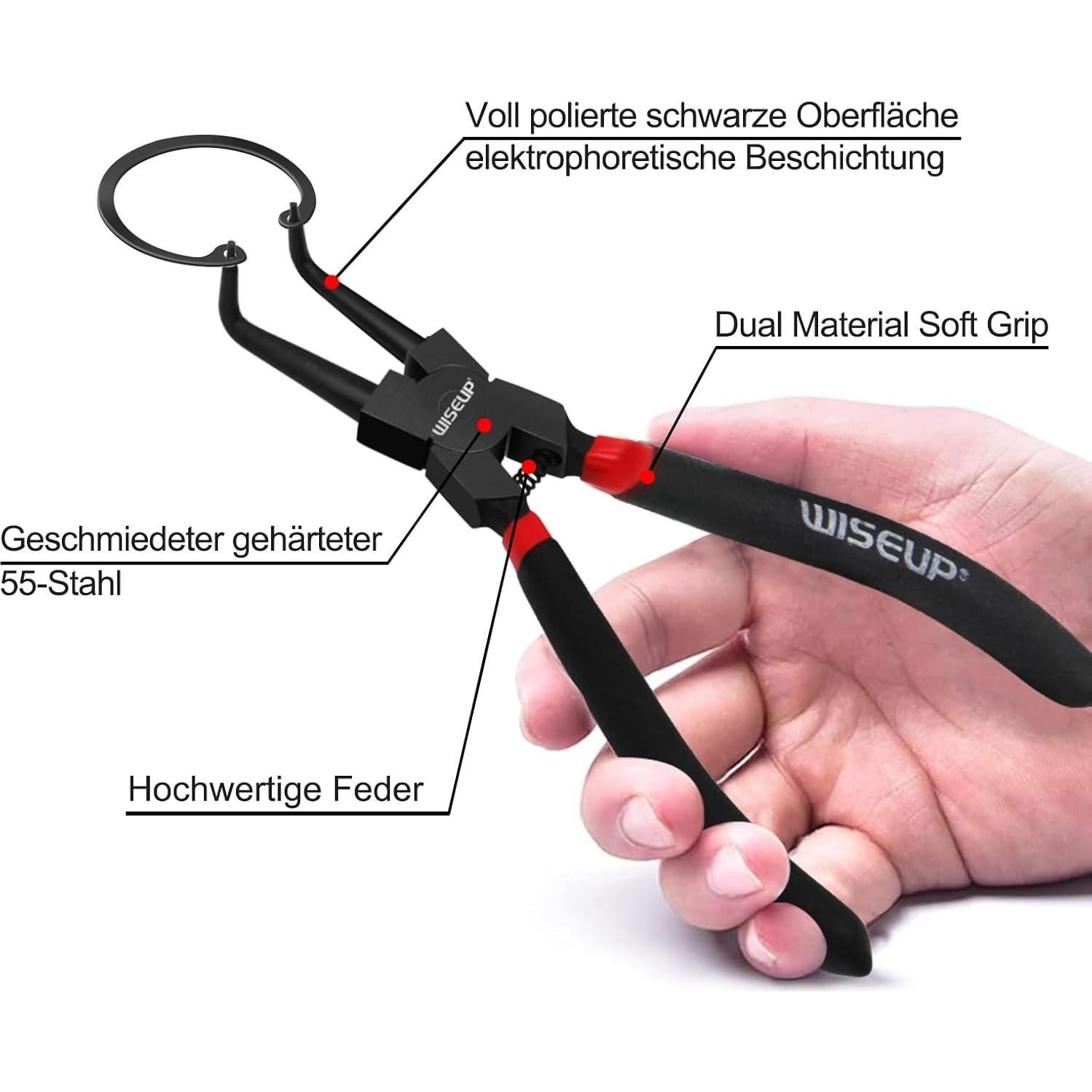 WISEUP Juego de Pinzas de Anillo de Snap 4PCS 7" Acero Carbono