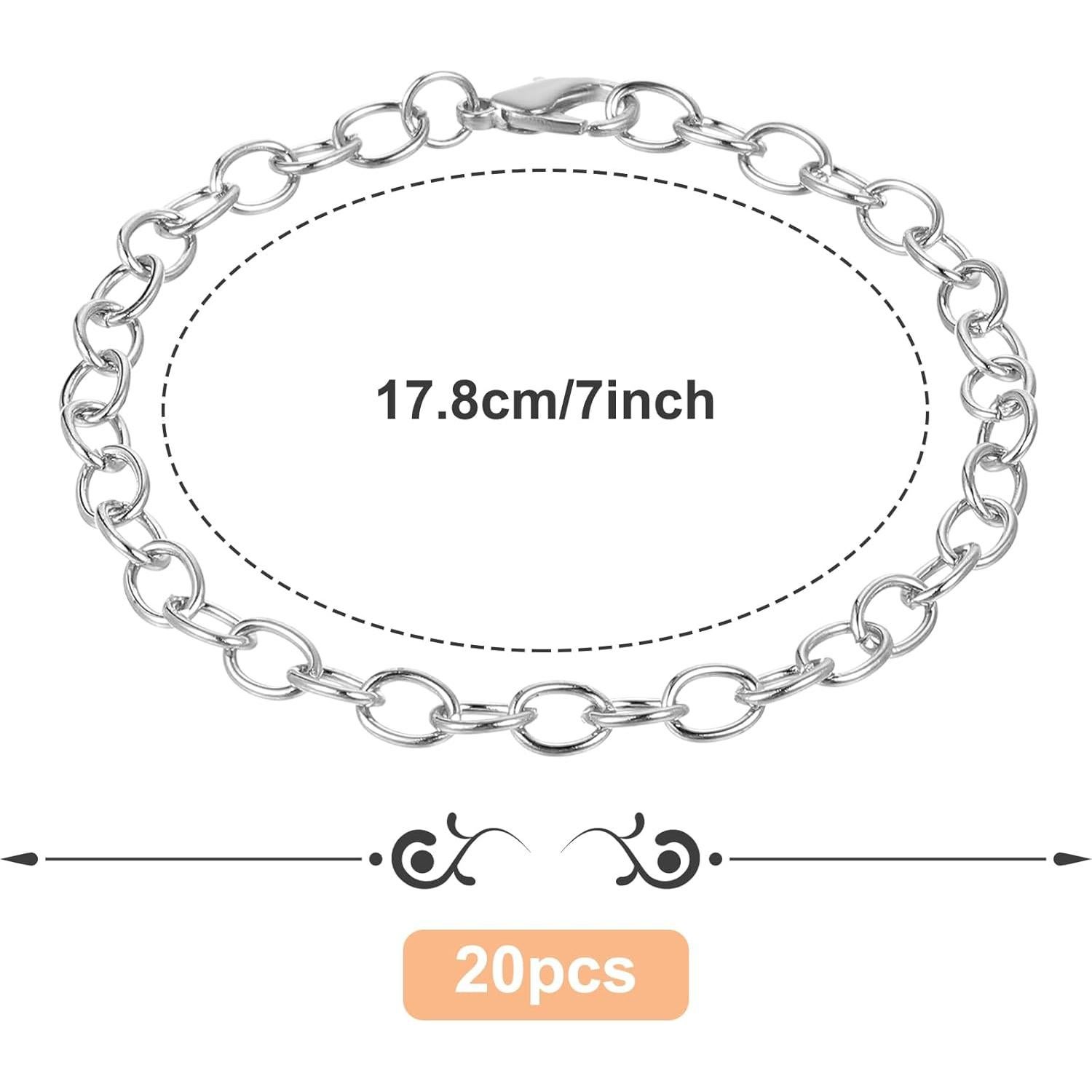 20 Cadenas de Pulsera con Encanto Prasacco Plata 17.8cm