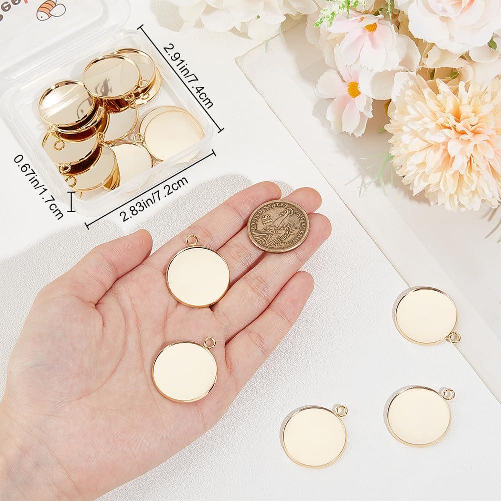 Caja 20 Pcs Bandejas Colgantes Bezel 25mm Beebeecraft Oro 24K