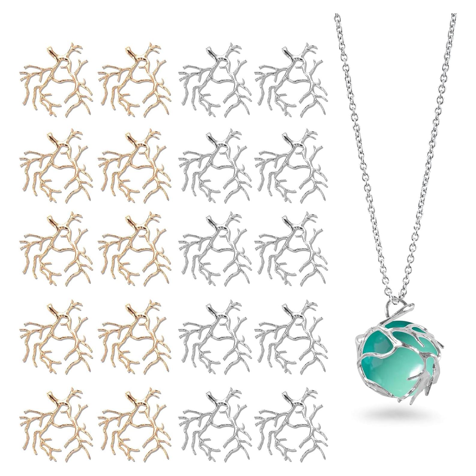 20 Colgantes de Rama en Latón Plateado y Dorado para Joyería DIY