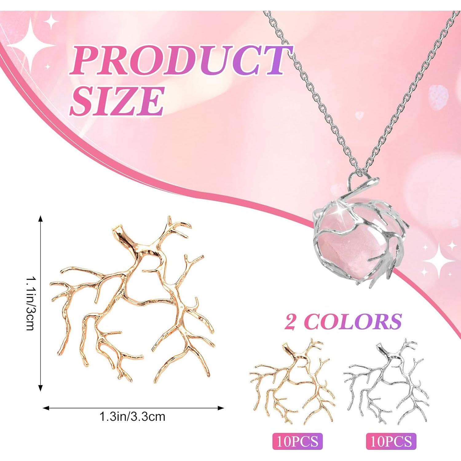 20 Colgantes de Rama en Latón Plateado y Dorado para Joyería DIY