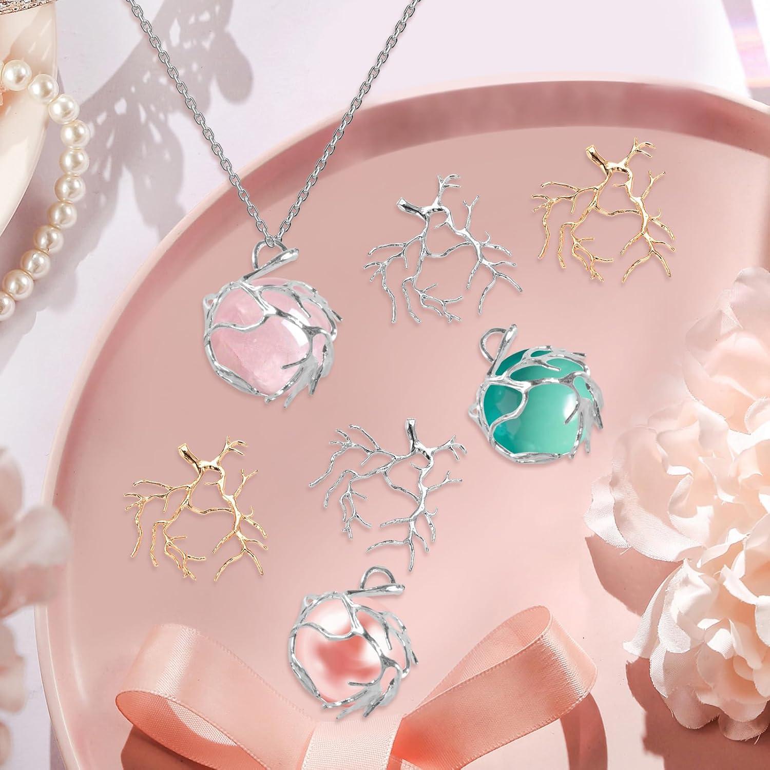 20 Colgantes de Rama en Latón Plateado y Dorado para Joyería DIY