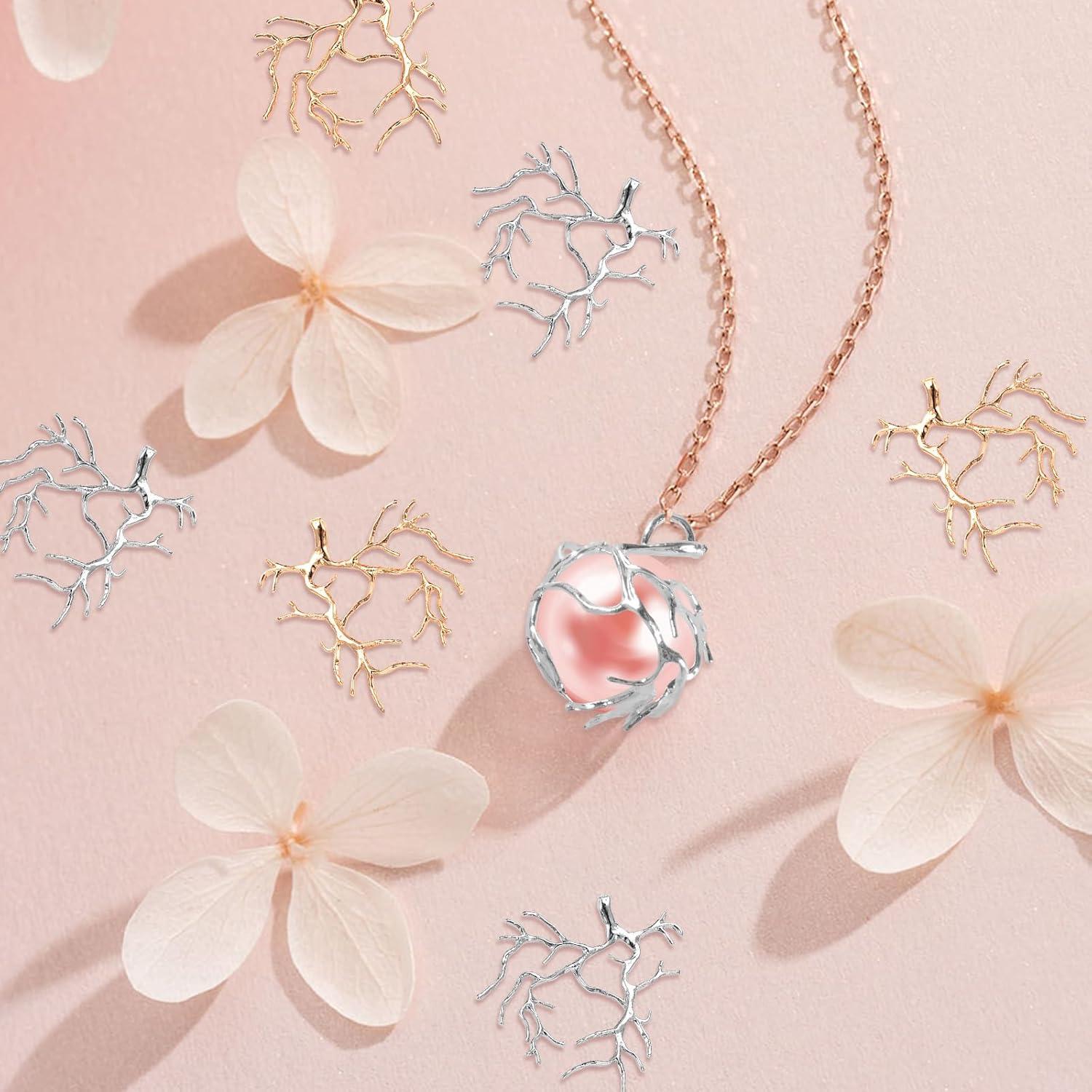 20 Colgantes de Rama en Latón Plateado y Dorado para Joyería DIY