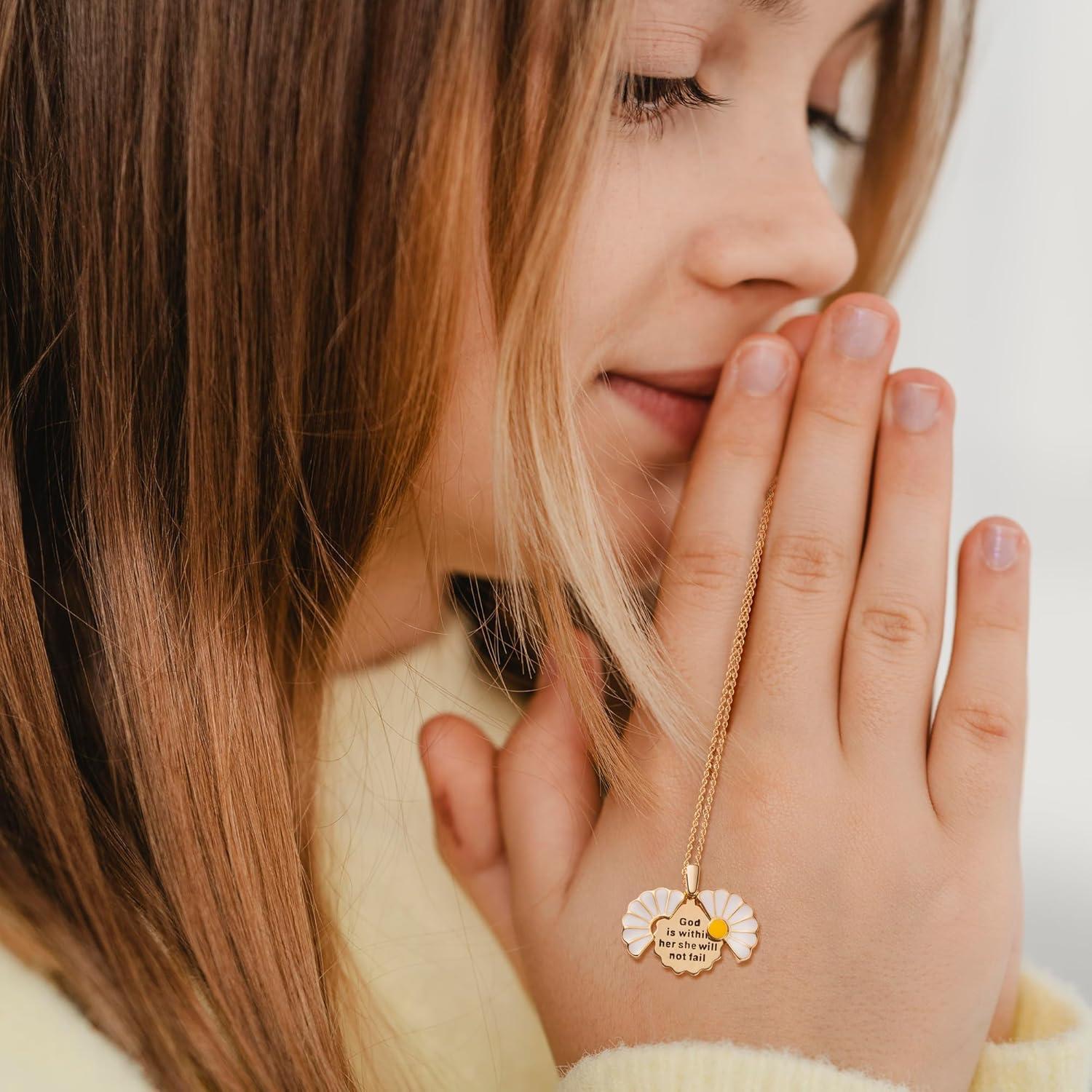 Collar Locket Daisy Christian de Acero Inoxidable - Mensaje Inspiracional