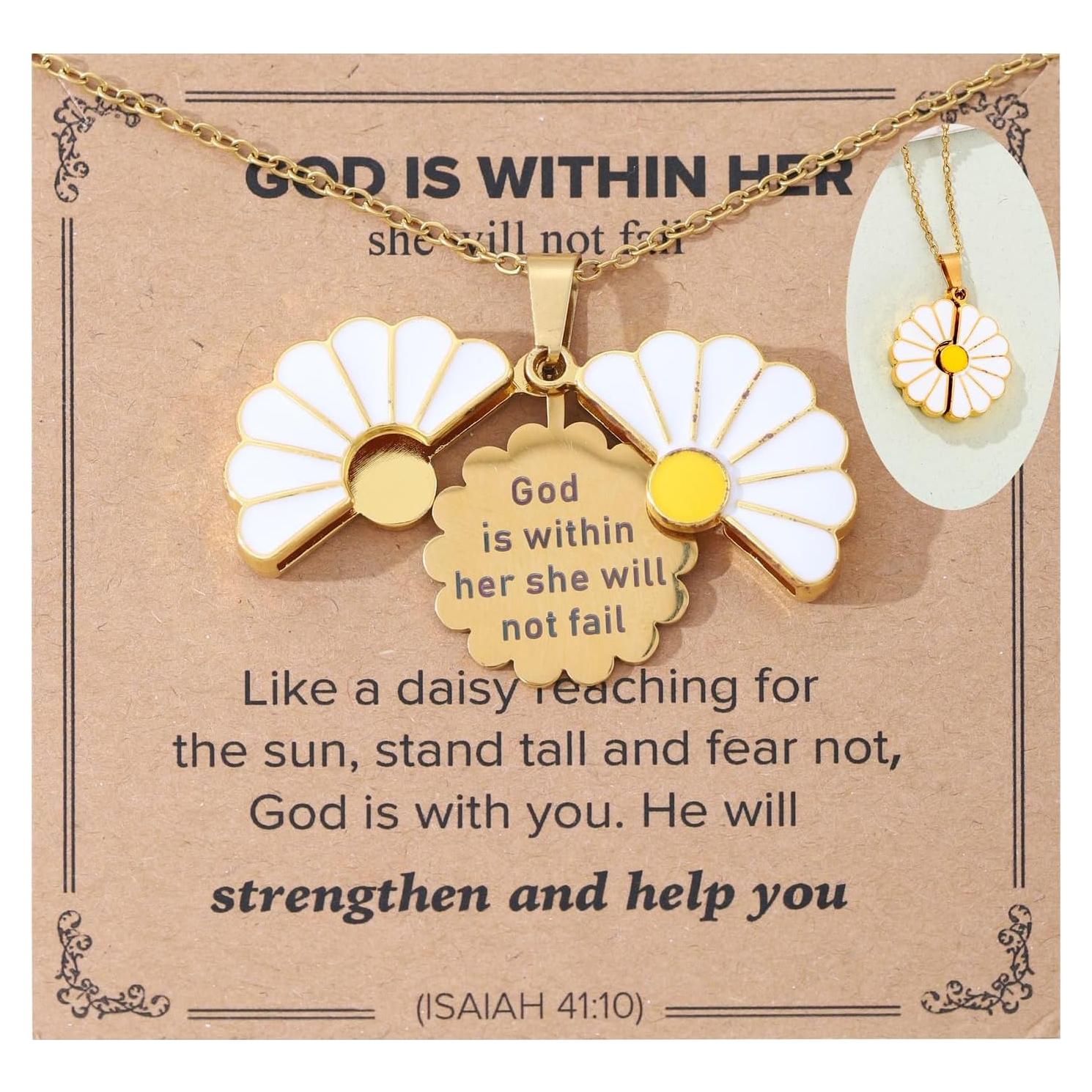 Collar de Fe Margarita Dorada Cristiana 45.72 cm Ajustable