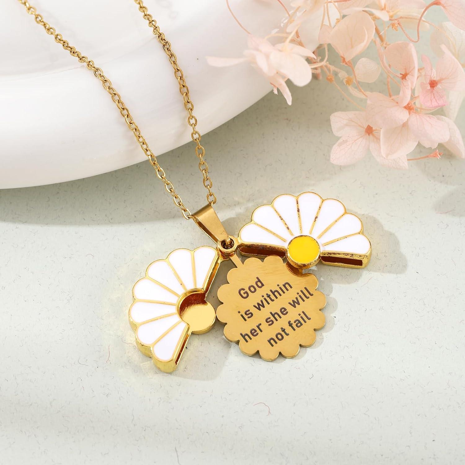 Collar de Fe Margarita Dorada Cristiana 45.72 cm Ajustable