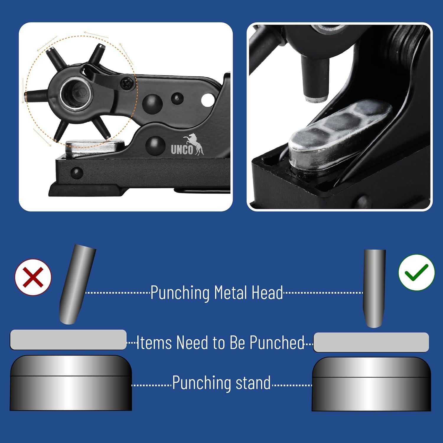 Perforadora de cuero UNCO con 6 tamaños intercambiables