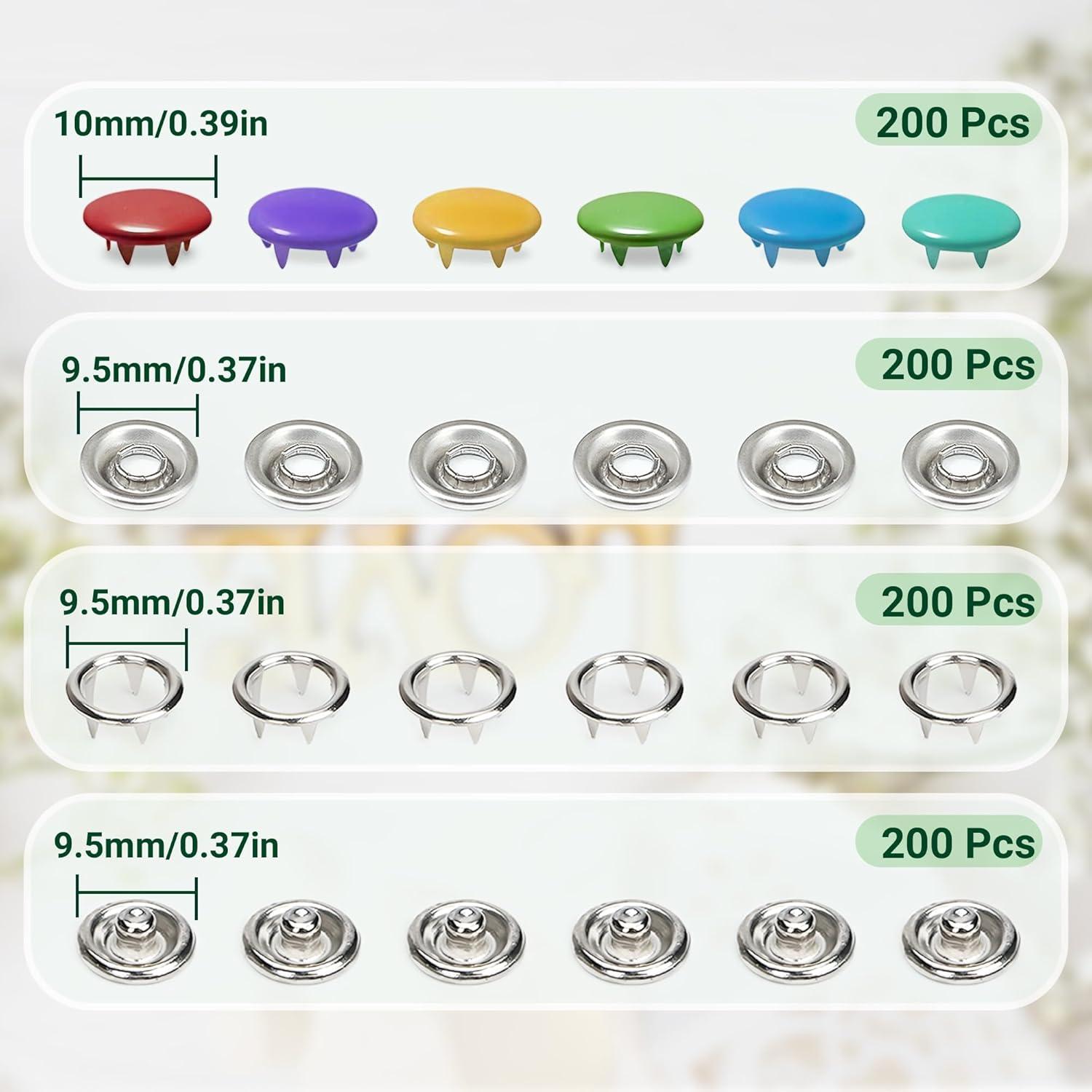 Broches de Metal PIGORY 803 Piezas para Tela 9.5mm DIY