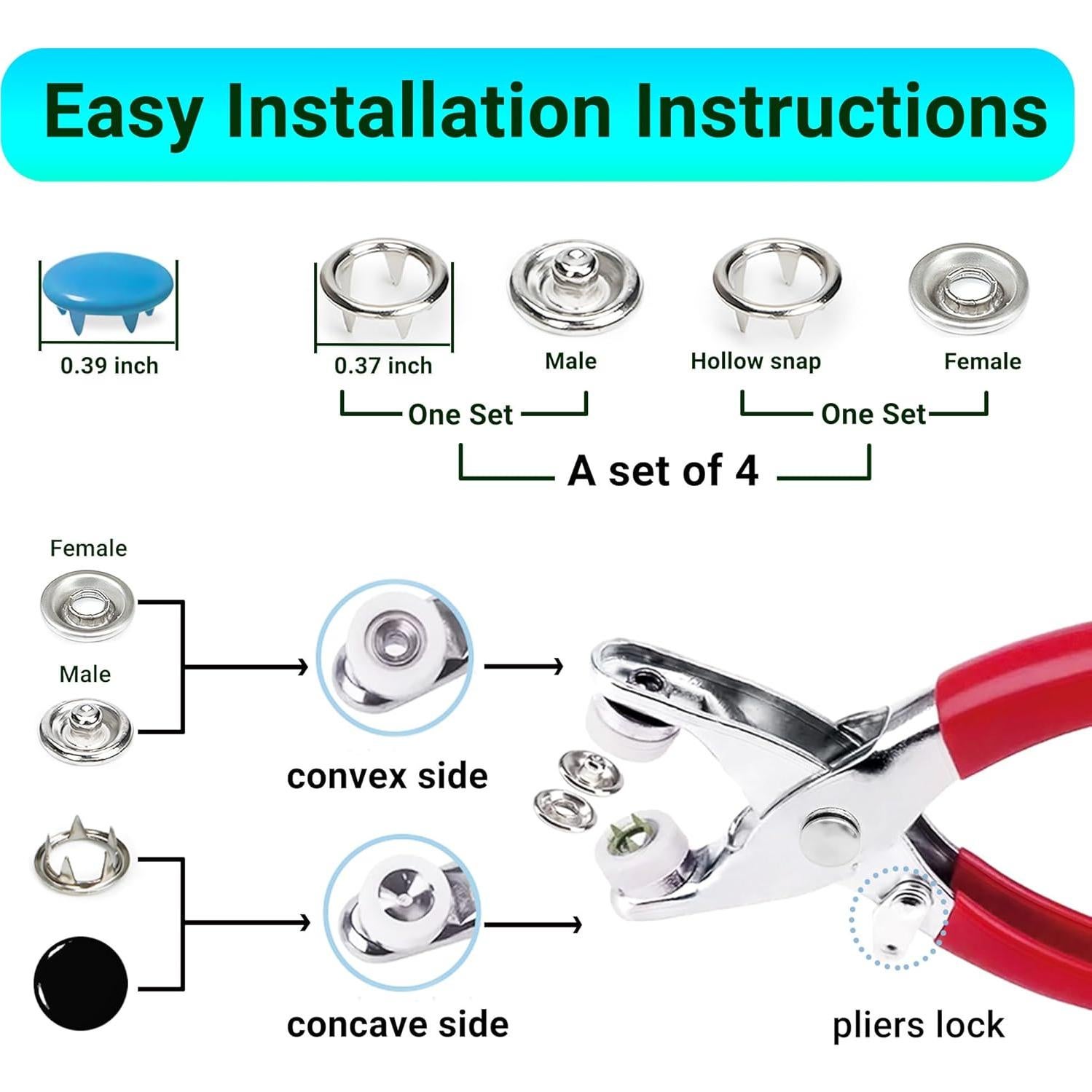 Broches de Metal PIGORY 803 Piezas para Tela 9.5mm DIY