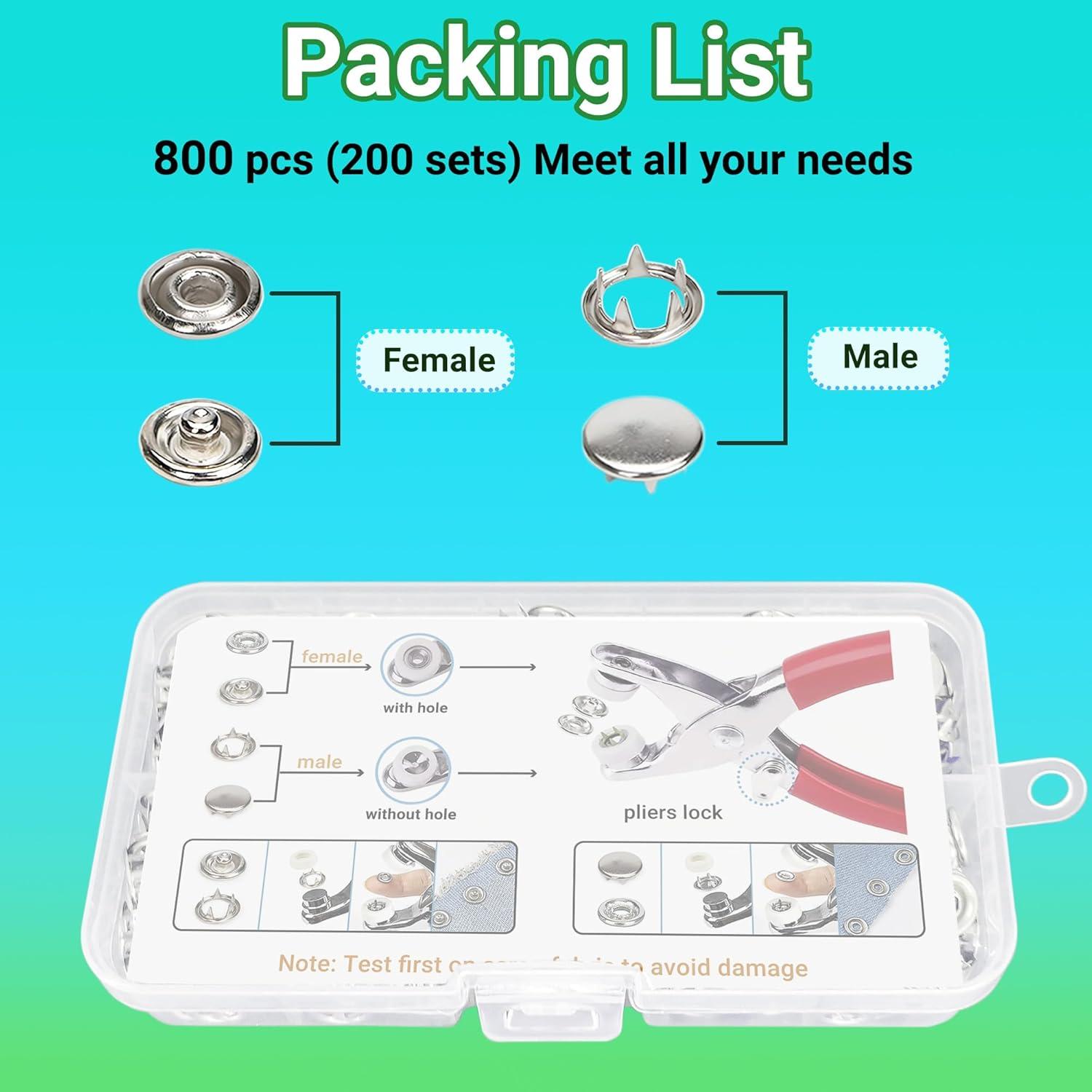 Broches de Metal PIGORY 803 Piezas para Tela 9.5mm DIY