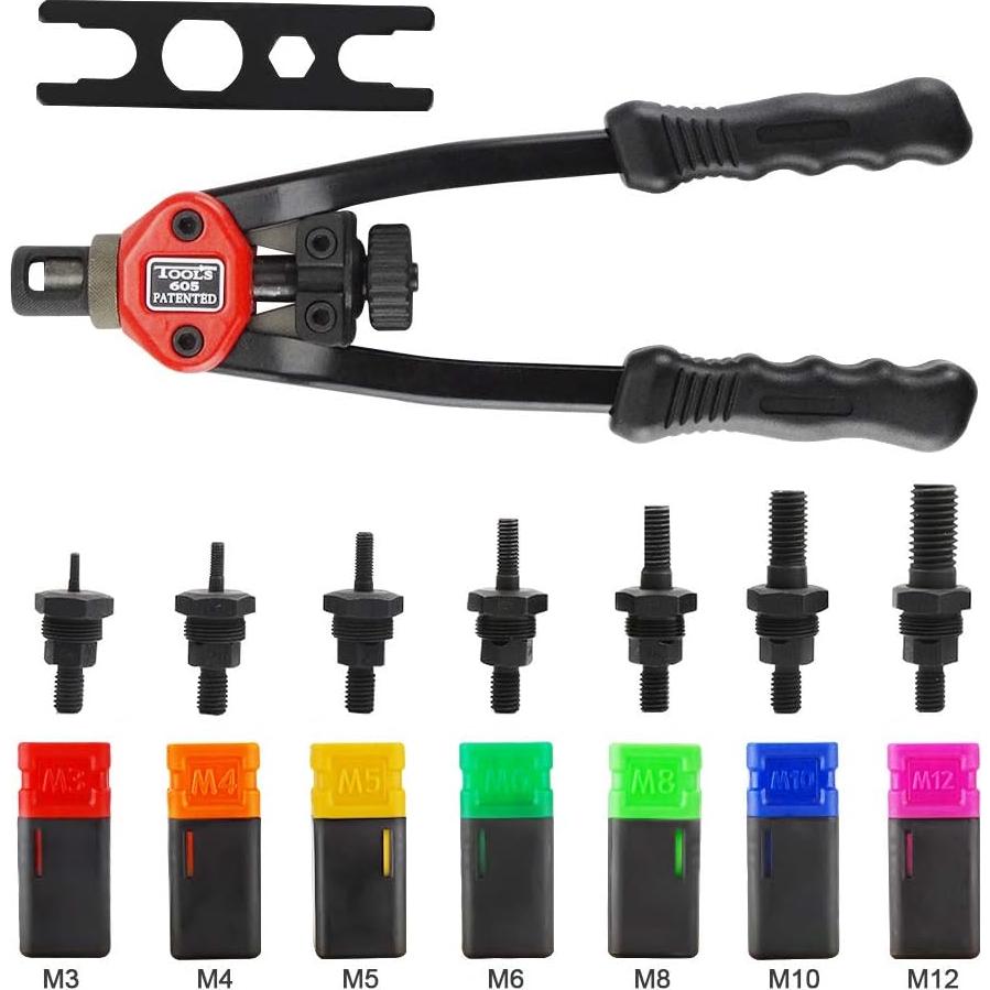 Kit de Remachadora Manual VonLux con 7 Mandriles y 140 Tuercas