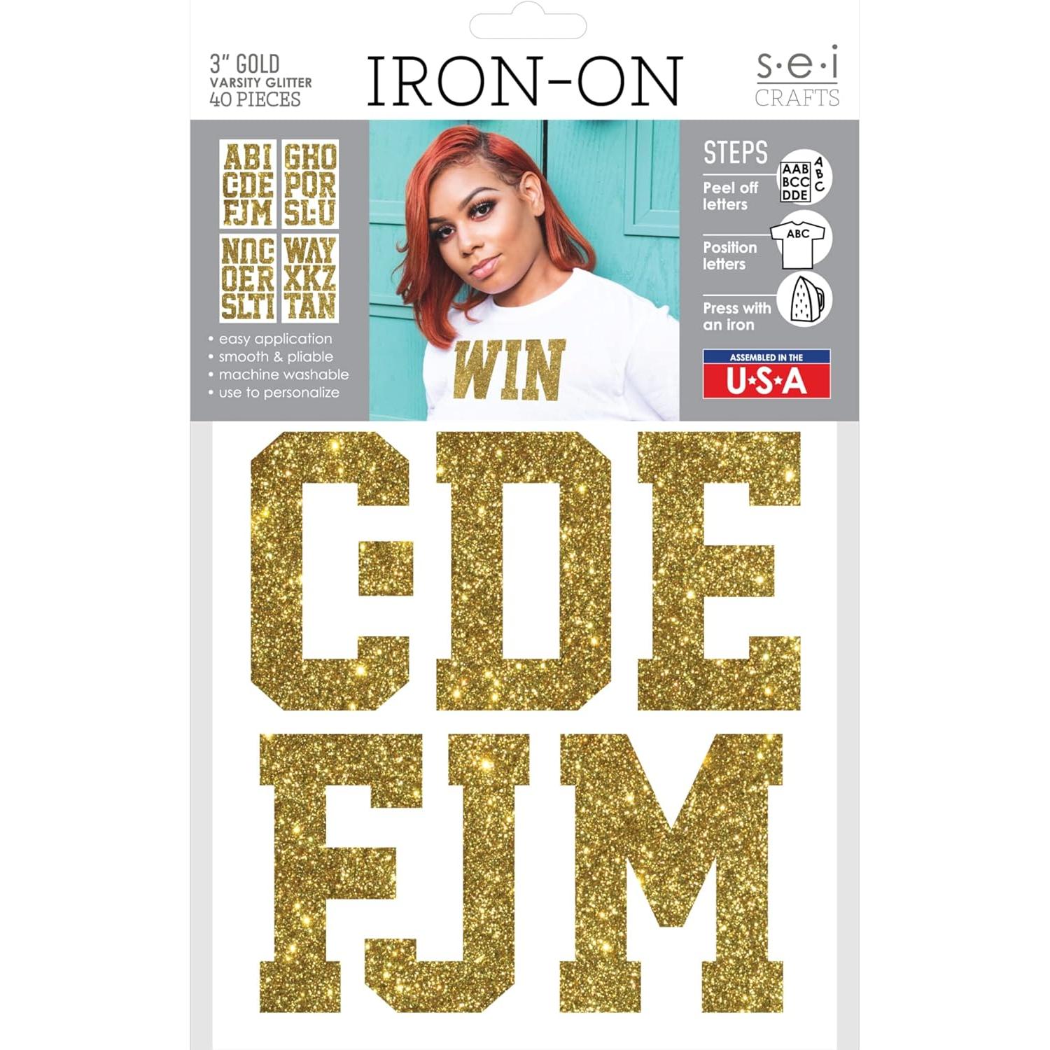 Letras de Planchar SEI 40 Piezas Doradas 7.6 cm Brillo