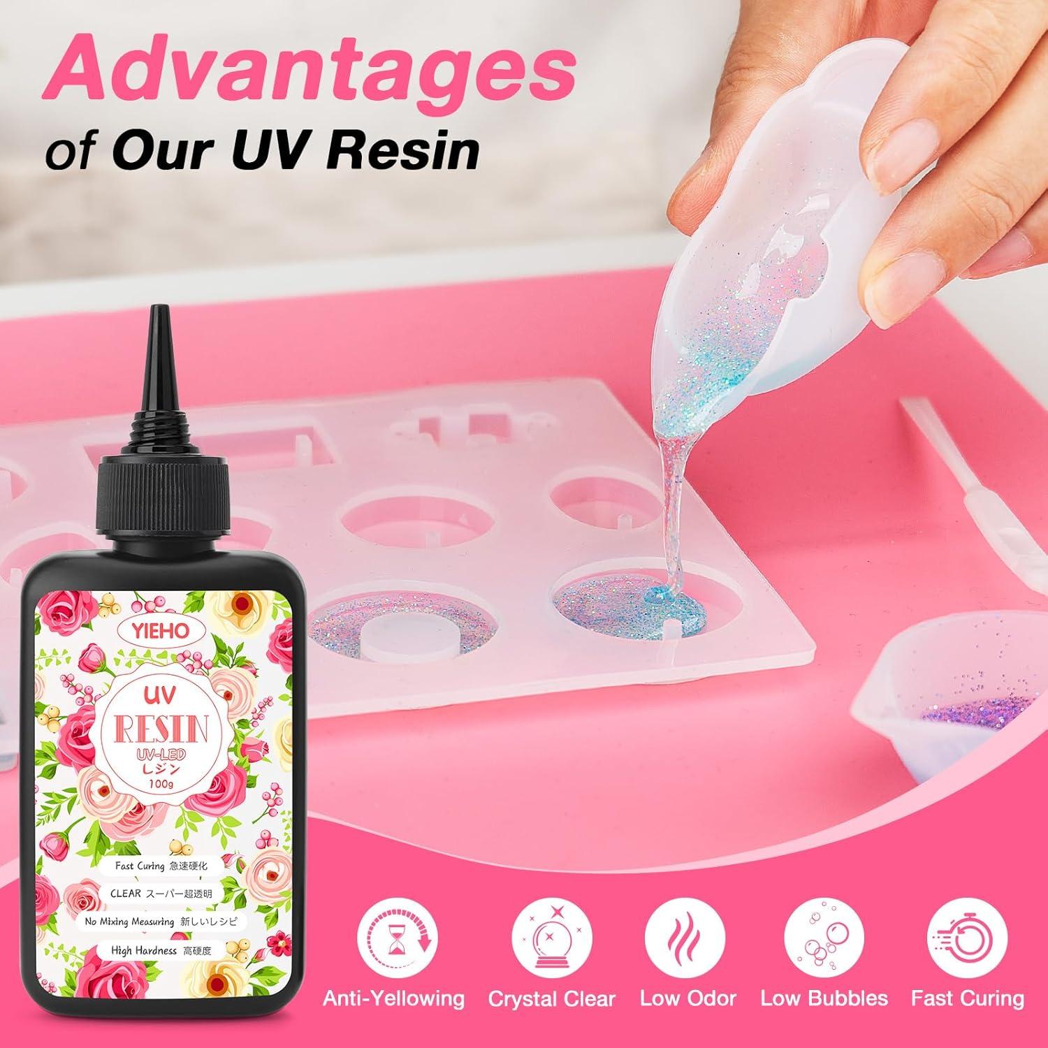 Kit de Resina UV YIEHO 300g con Luz y Moldes para Joyería