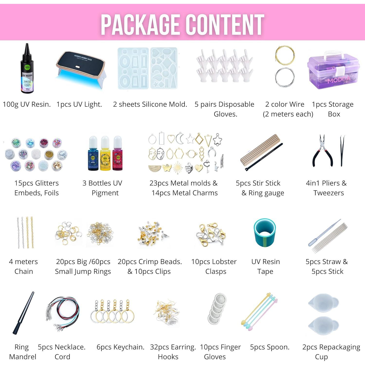 Kit de Joyería de Resina UV Modda con Luz y Curso en Video