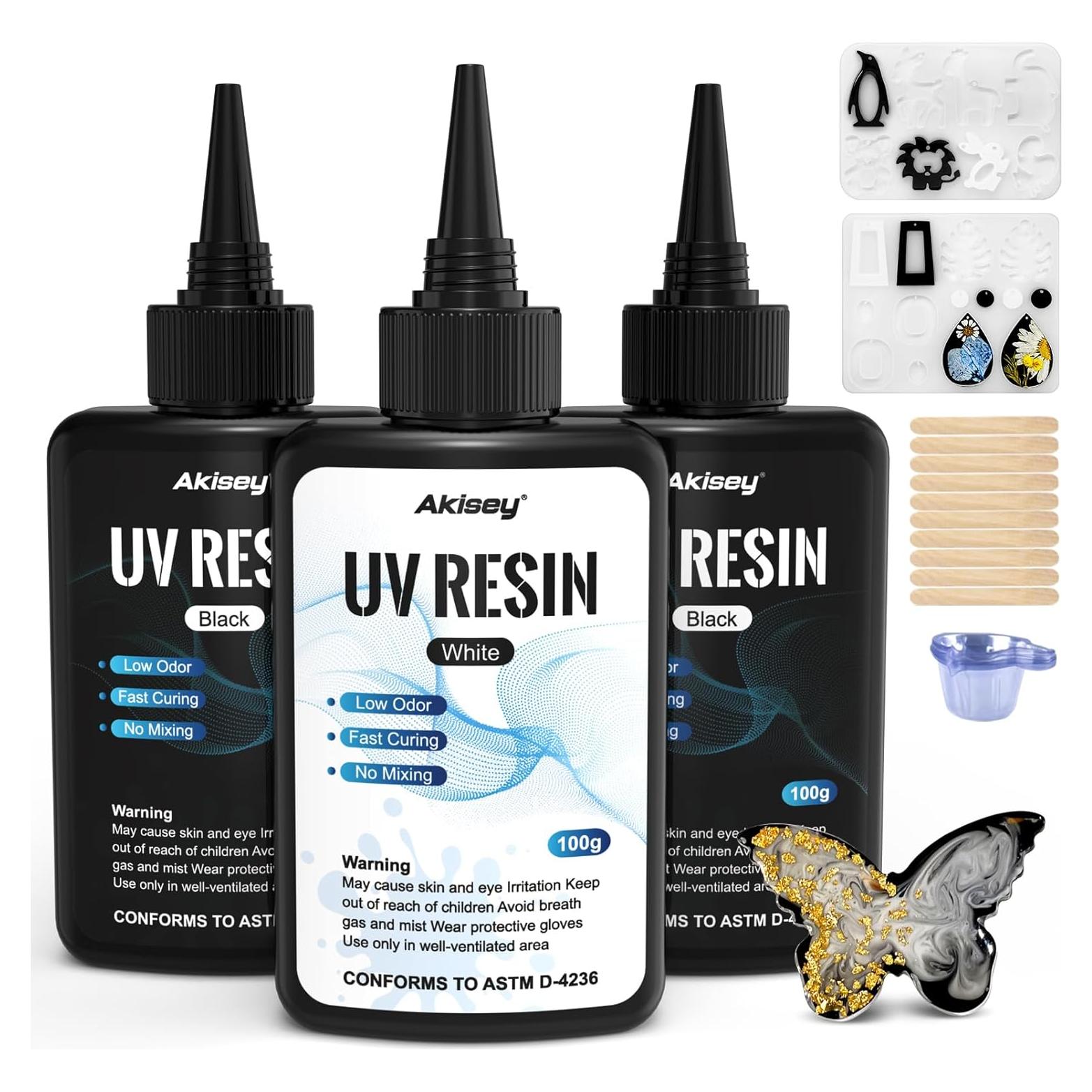 Kit de Resina UV Akisey 300g Negro y Blanco para Joyería