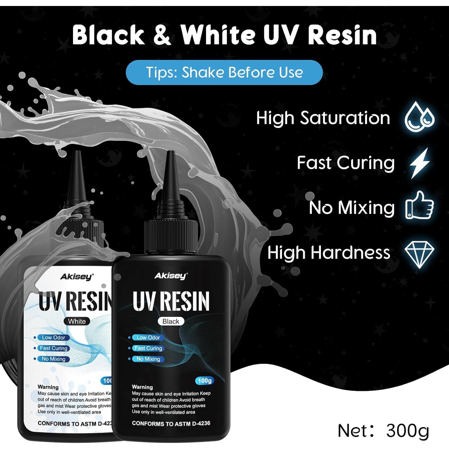 Kit de Resina UV Akisey 300g Negro y Blanco para Joyería