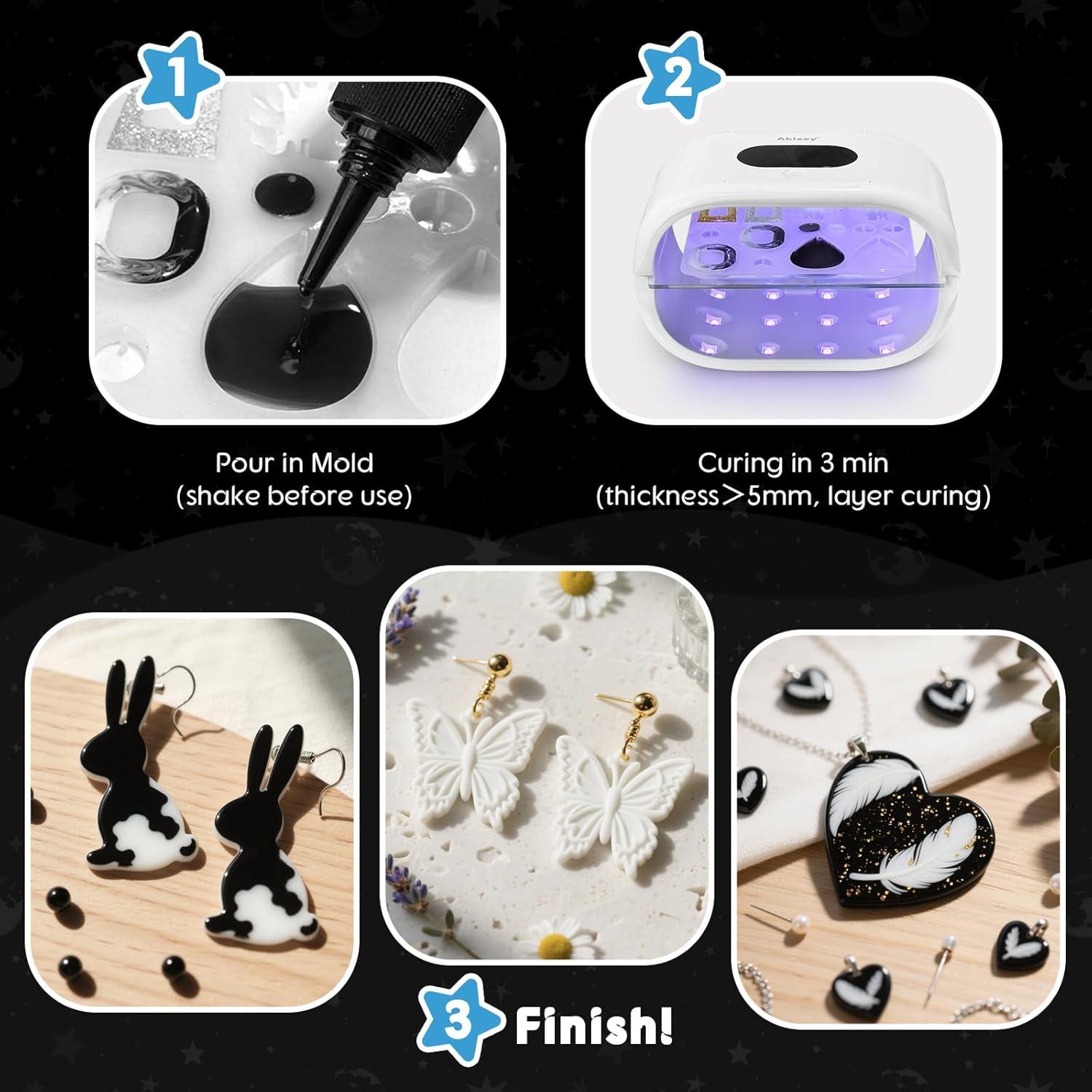 Kit de Resina UV Akisey 300g Negro y Blanco para Joyería