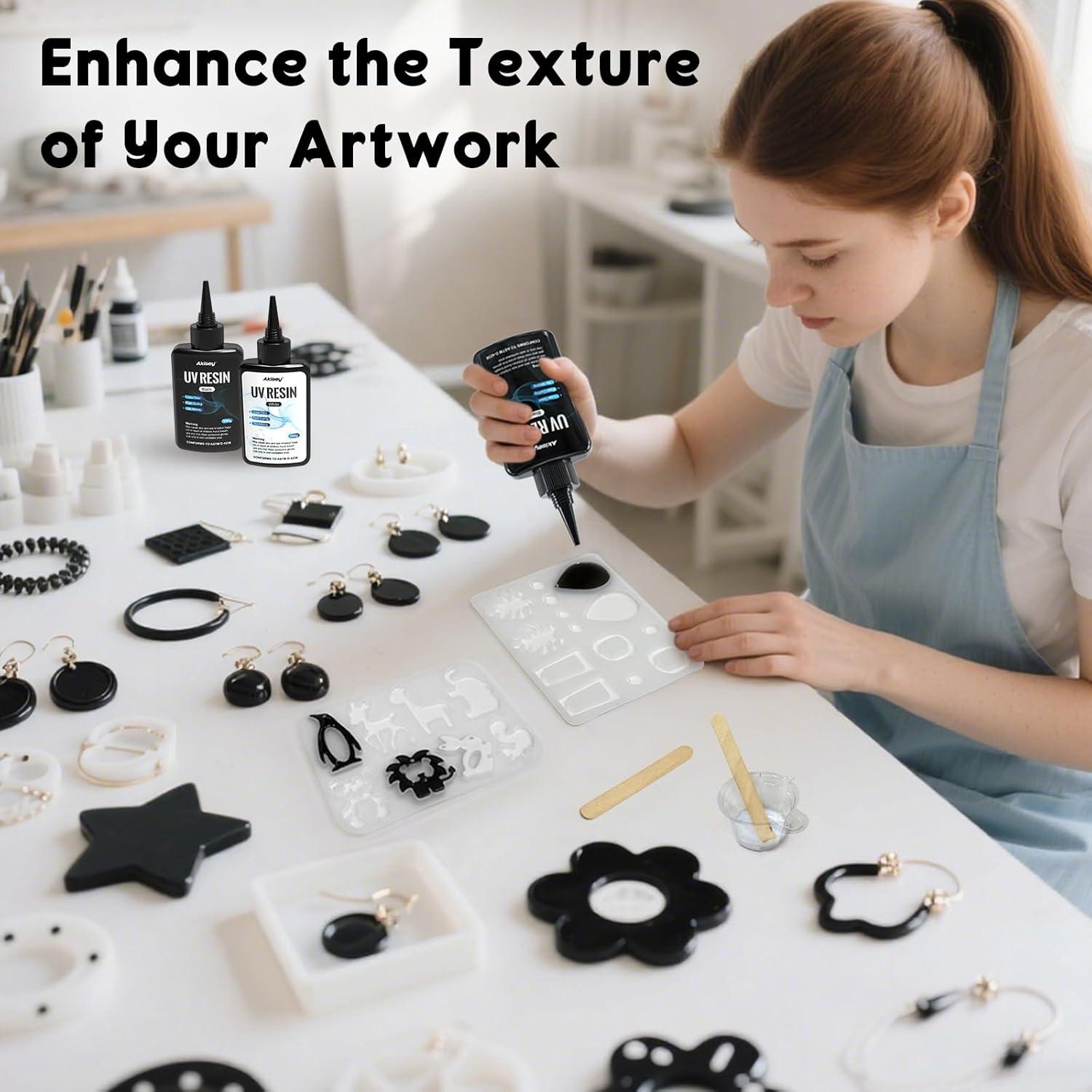 Kit de Resina UV Akisey 300g Negro y Blanco para Joyería