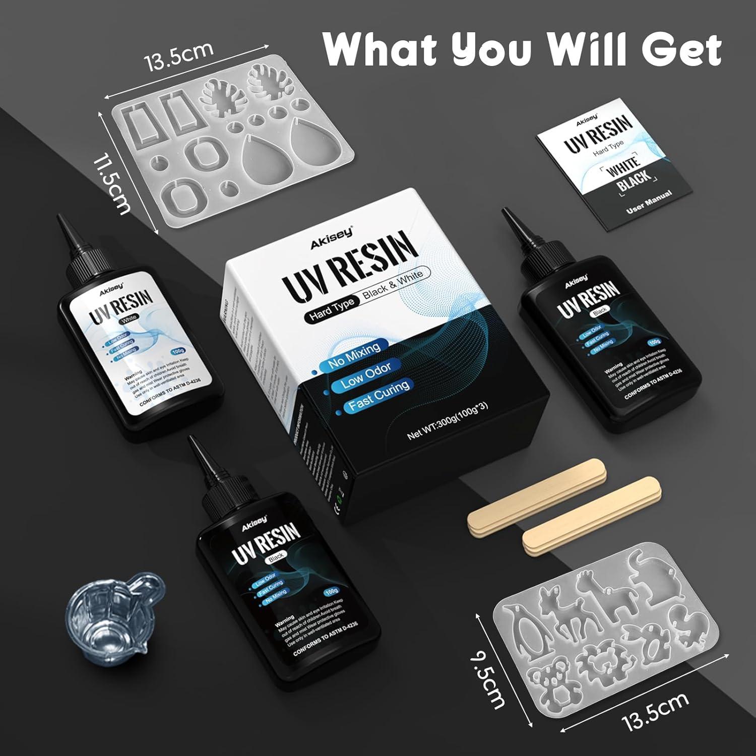 Kit de Resina UV Akisey 300g Negro y Blanco para Joyería