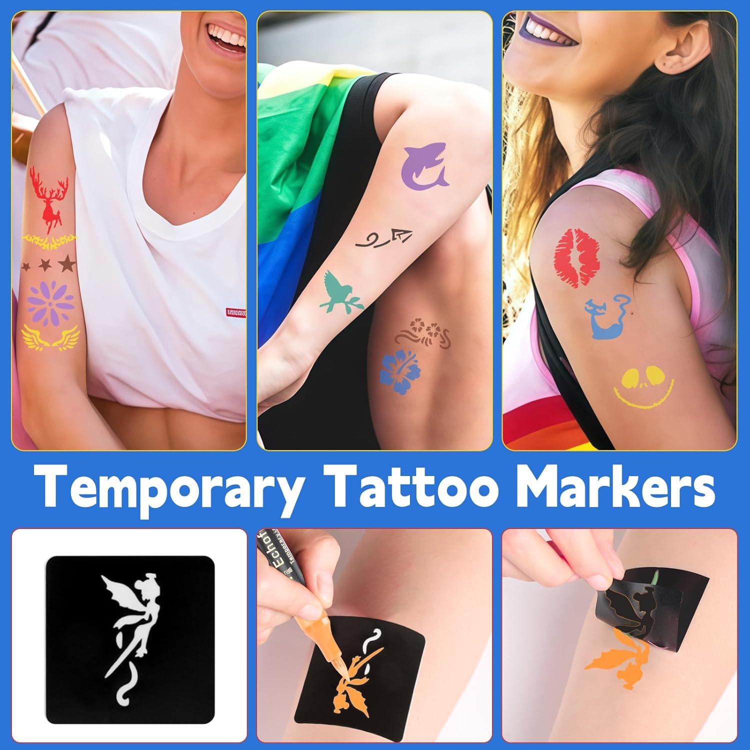 Kit de Marcadores de Tatuajes Temporales Suu66 - 16 Colores, 80 Plantillas