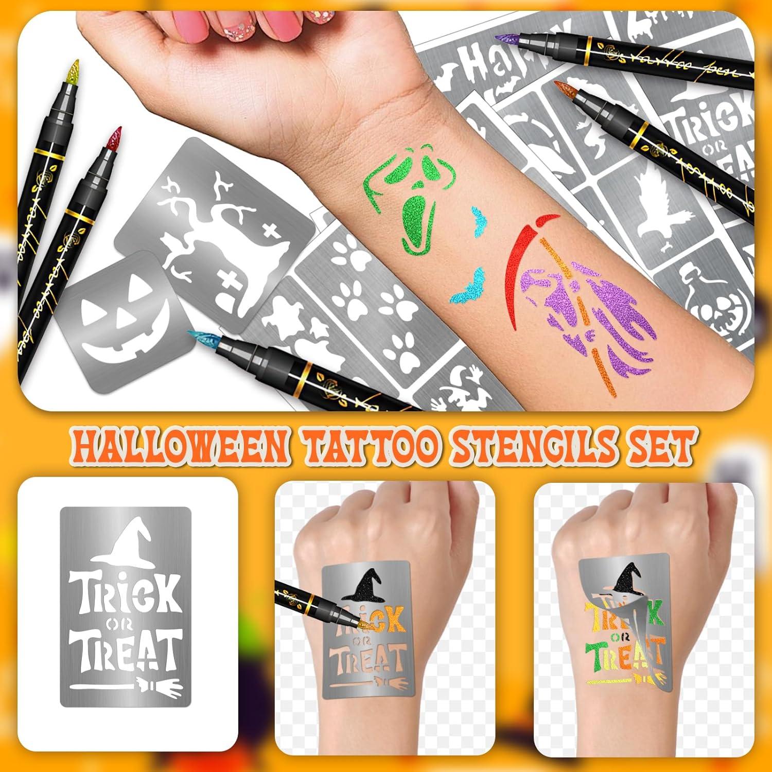 Kit de Marcadores de Tatuajes Temporales BASIFA - 12 Colores + 135 Plantillas