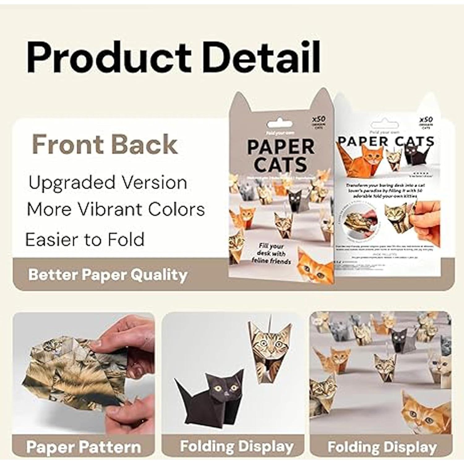 Kit de Origami Gatos - 50 Hojas de Papel Ecológico YIJIE