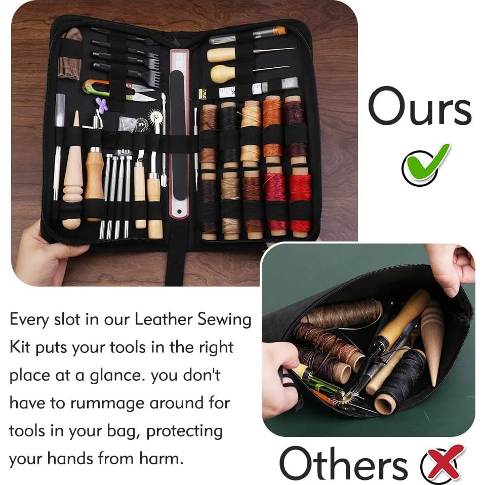 Kit de Costura en Cuero 60 Pcs Jupean con Bolsa de Almacenamiento