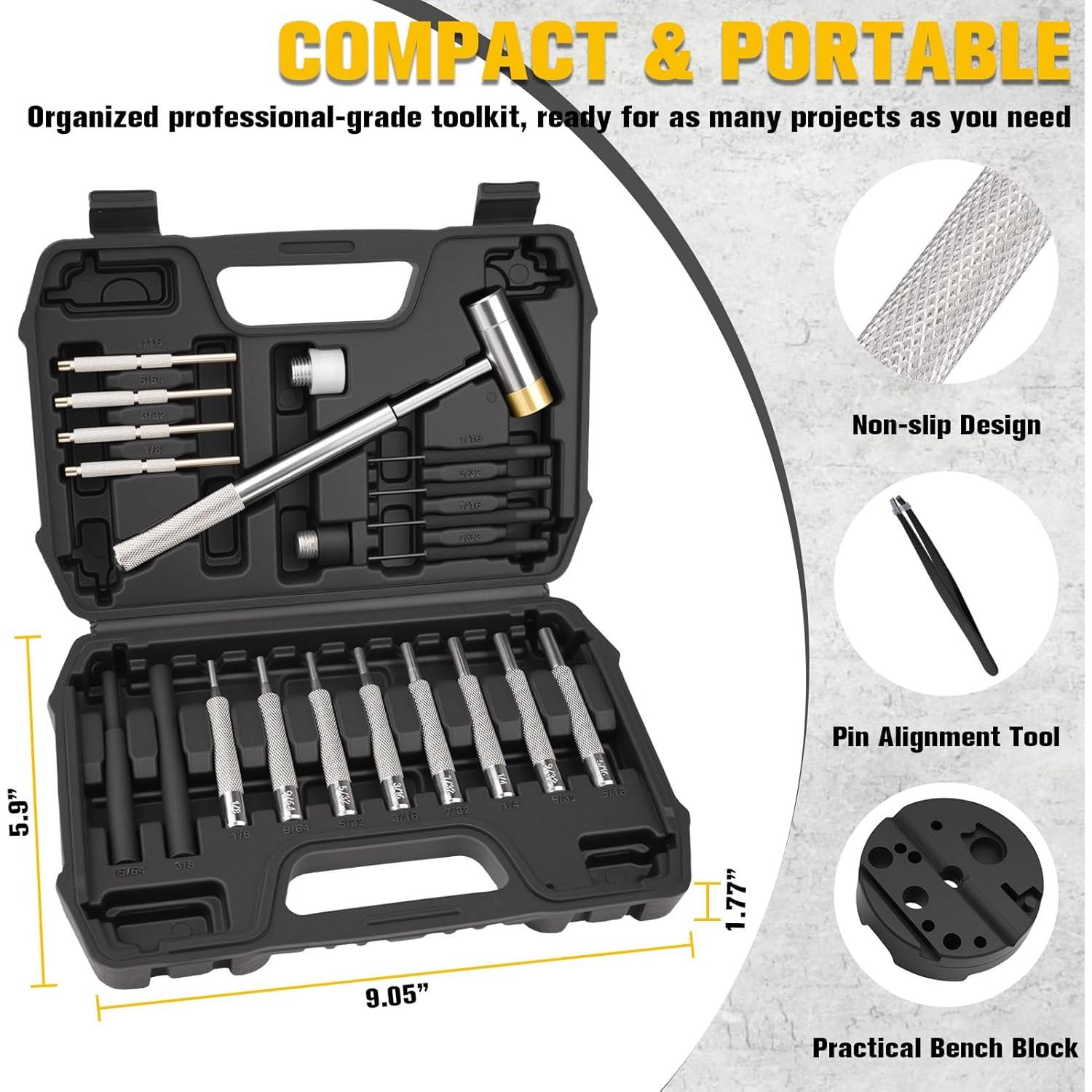 Juego de Punch de 23PCS Beaiguna con Martillo y Bloque de Banco