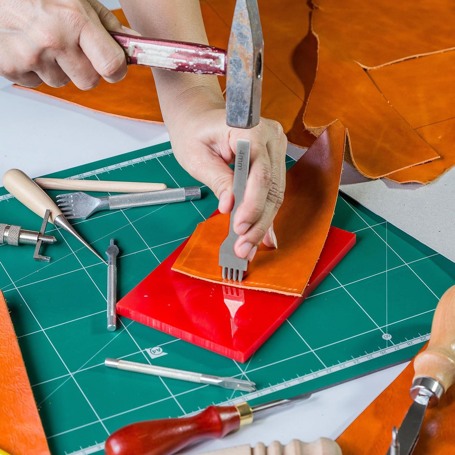 Juego de Punch de Piel QWORK con Placa de Ayuda 4mm