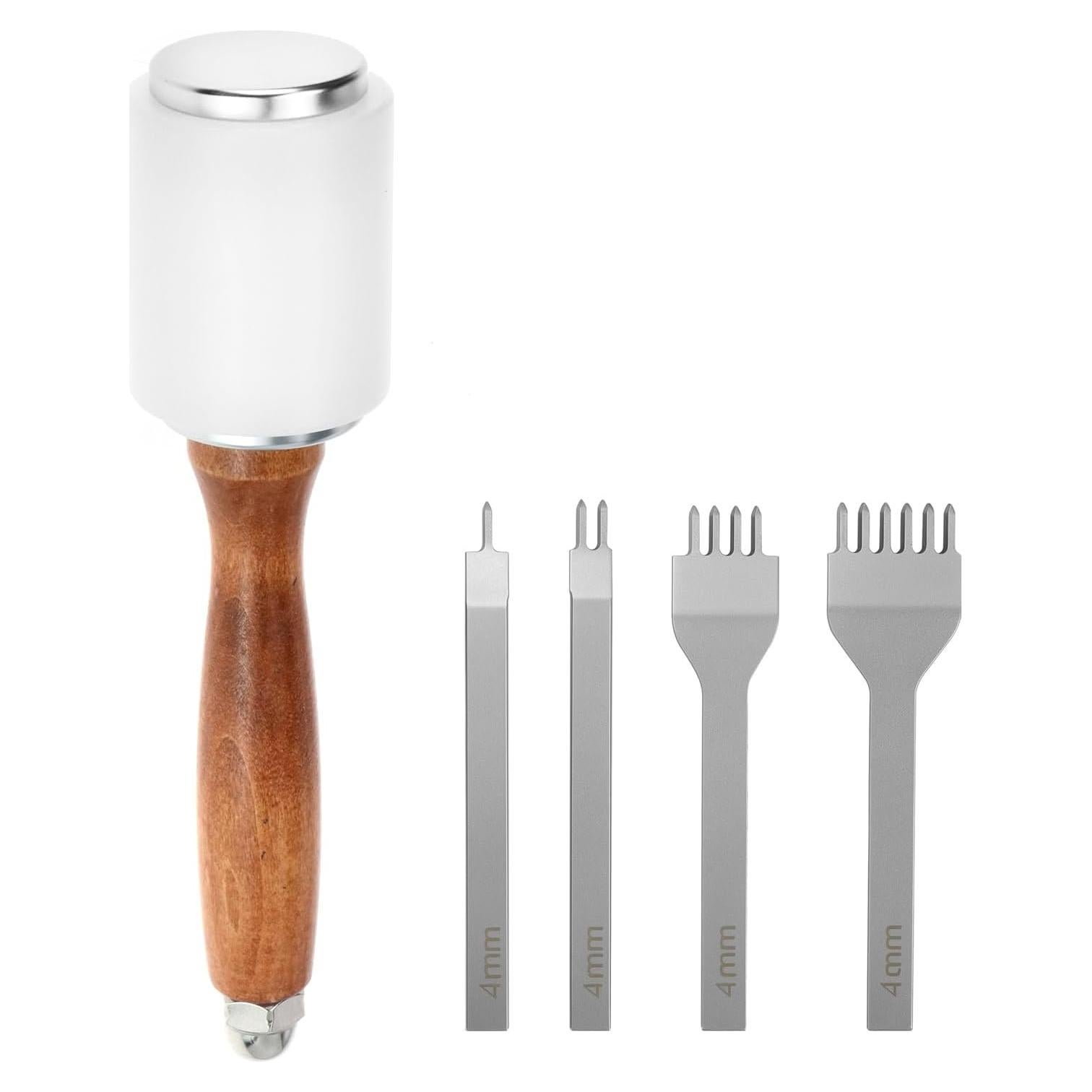 Juego de Martillo y Punch de Piel QWORK 4mm para Artesanía