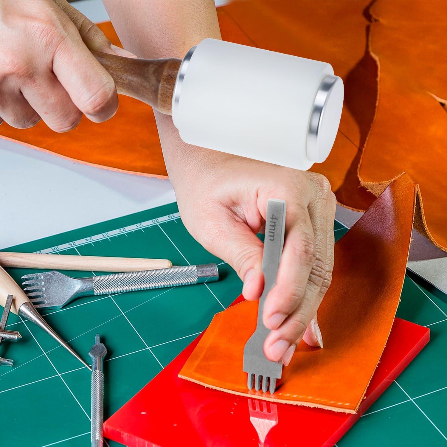 Juego de Martillo y Punch de Piel QWORK 4mm para Artesanía