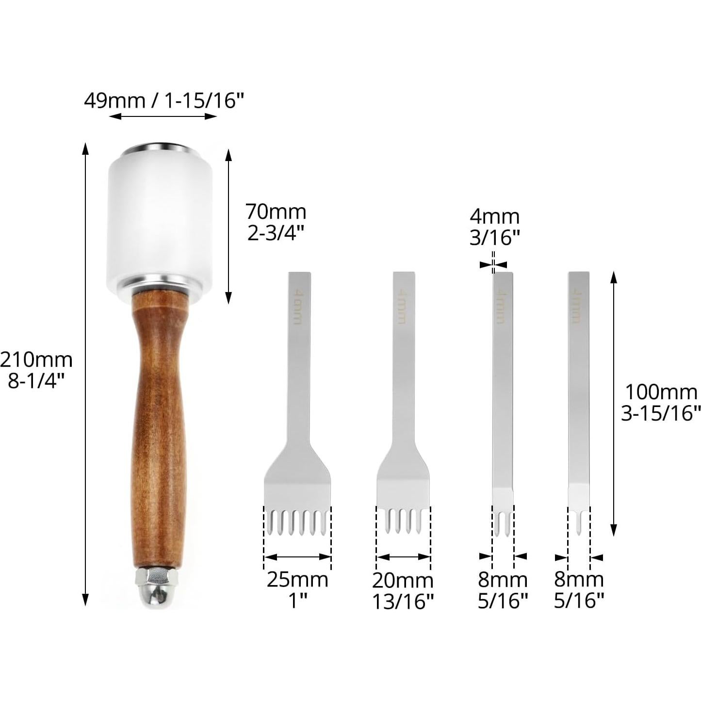 Juego de Martillo y Punch de Piel QWORK 4mm para Artesanía