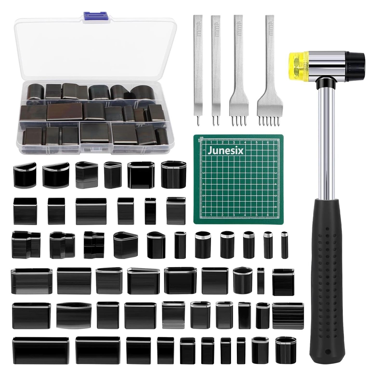 Kit de perforación de cuero 58 piezas ATPWONZ - Cortadores y martillo