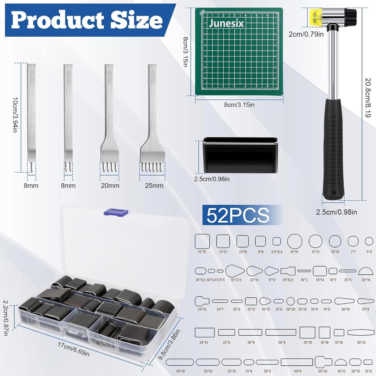 Kit de perforación de cuero 58 piezas ATPWONZ - Cortadores y martillo