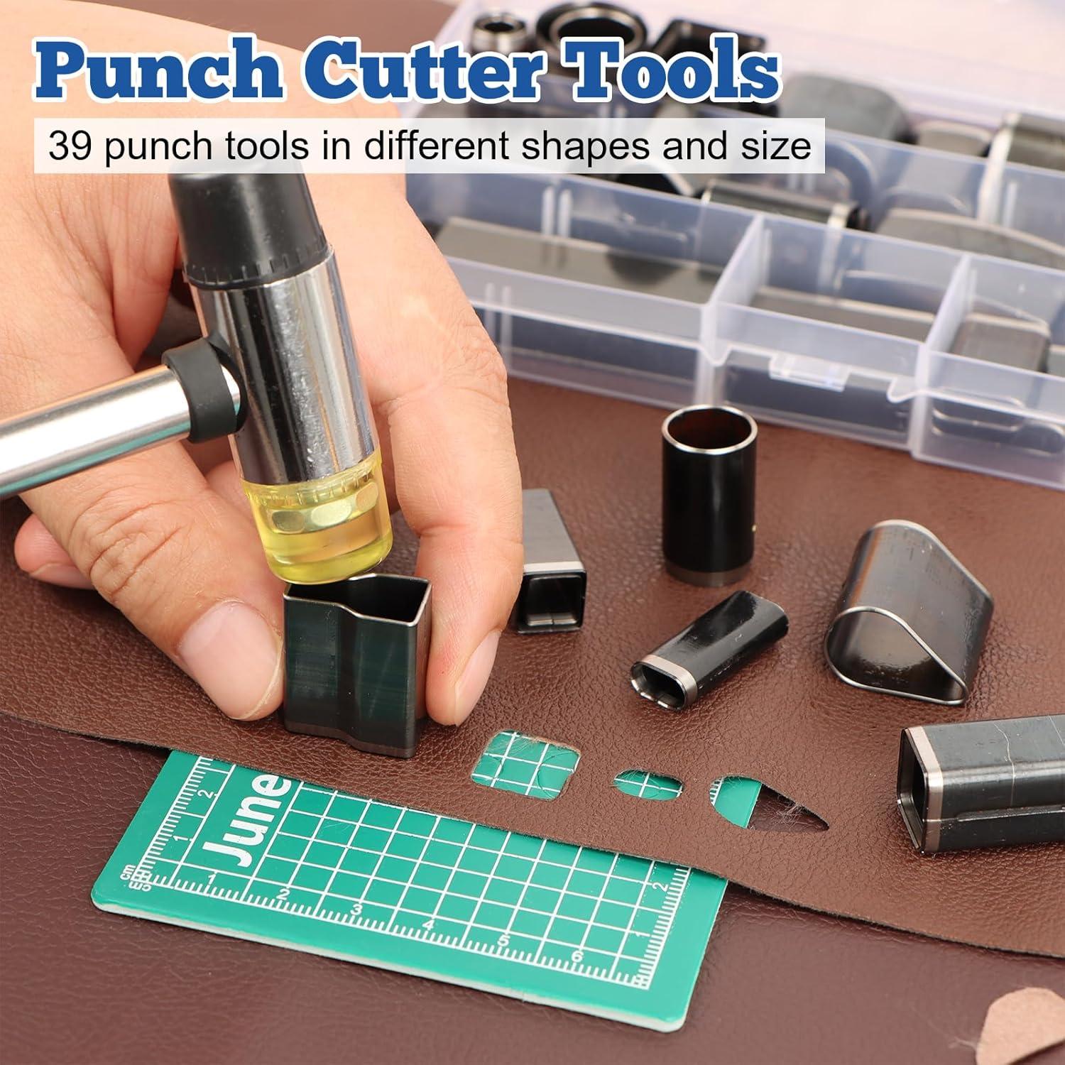 Kit de perforación de cuero 58 piezas ATPWONZ - Cortadores y martillo